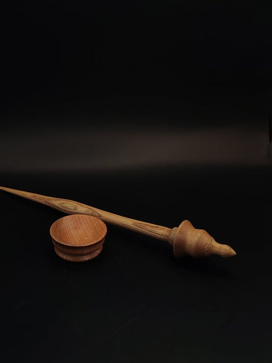 Support Spindle for Yarn Spinning – Chestnut & Grey Walnut, 23.5 cm (9.3″), 16 g Bowl Set
