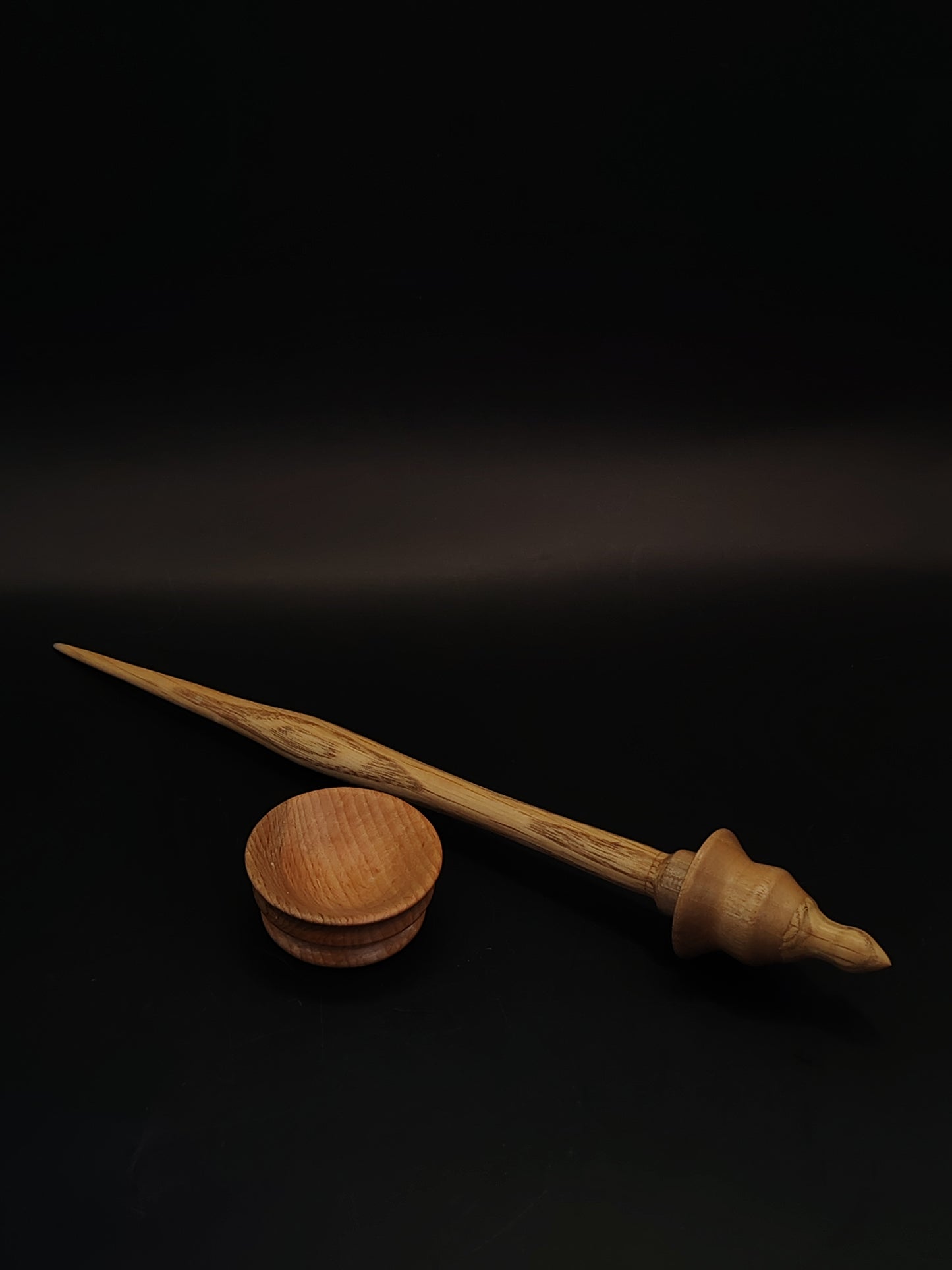 Support Spindle for Yarn Spinning – Chestnut & Grey Walnut, 23.5 cm (9.3″), 16 g Bowl Set