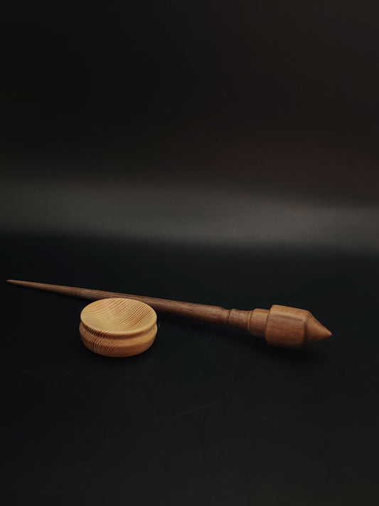 Support Spindle for Yarn Spinning – Walnut Wood, 21.5 cm (8.5″), 13 g, Bowl Set