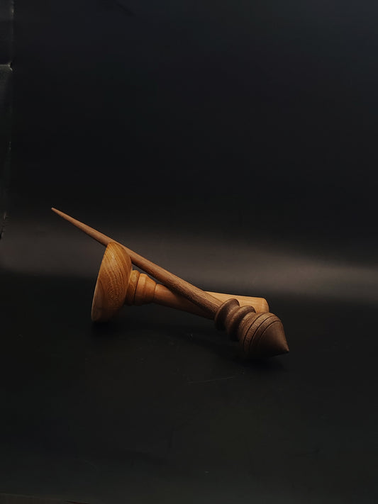 Support Spindle for Yarn Spinning – Walnut Wood, 26 cm (10.2″), 24 g, Lap Bowl