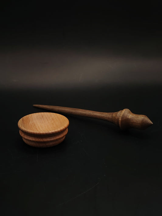Mini Support Spindle for Yarn Spinning – Walnut, 14.5 cm (5.7″), 6 g Bowl