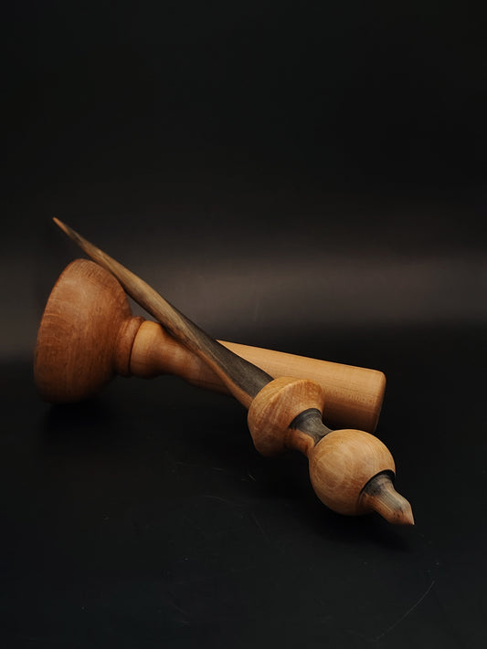 Support Spindle for Yarn Spinning – Walnut & Apple, 24 cm (9.4″), 23 g Lap Bowl