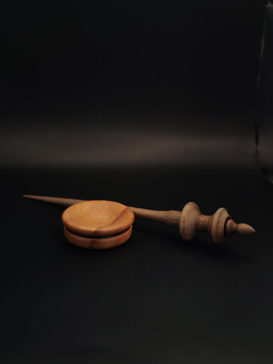 Support Spindle for Yarn Spinning – Walnut Wood, 24.5 cm (9.6″), 19 g Bowl