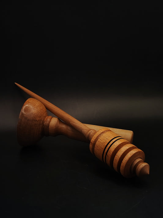 Support Spindle Set 36g Yarn Spinning Tool Pear Shaft Beech Whorl Wooden Bowl