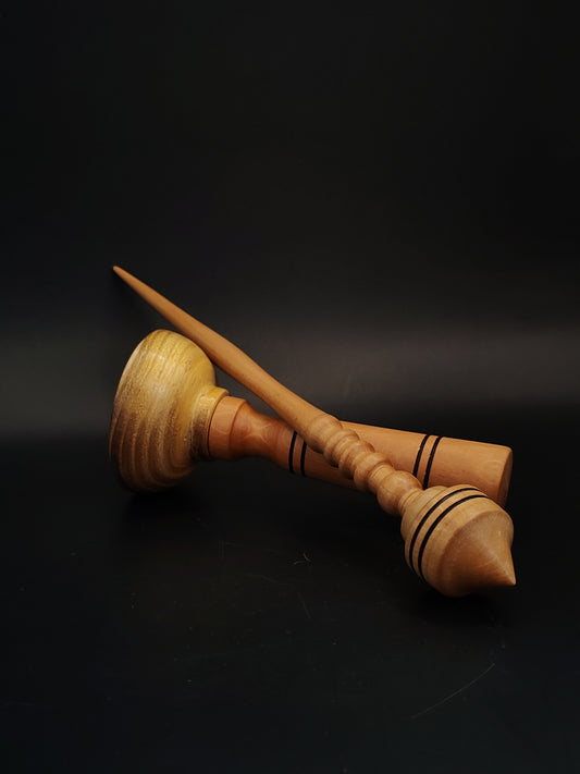 Support Spindle Set 19g Yarn Spinning Tool Sycamore Wood Pear Acacia Bowl