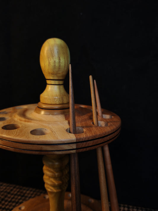 Spindle Stand 12 Spindles Wooden Holder Fiber Spinning Organizer Handmade Storage