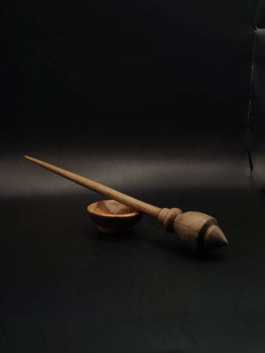 Support Spindle Set 21g Yarn Spinning Tool Walnut Wood Spindle with Walnut Bowl