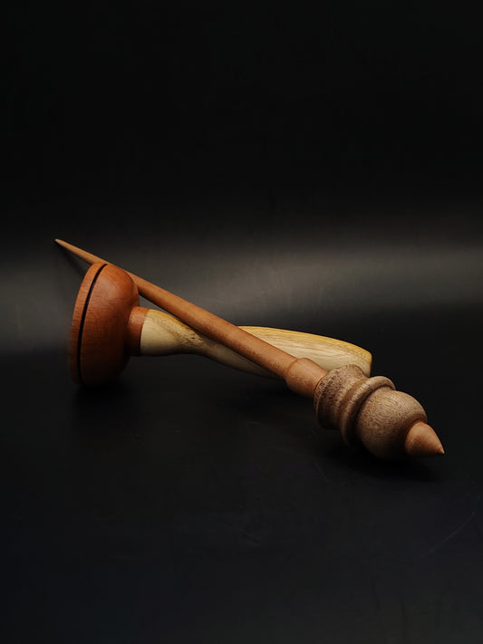 Support Spindle Set 23g Yarn Spinning Tool Plum Shaft Walnut Whorl Wooden Bowl