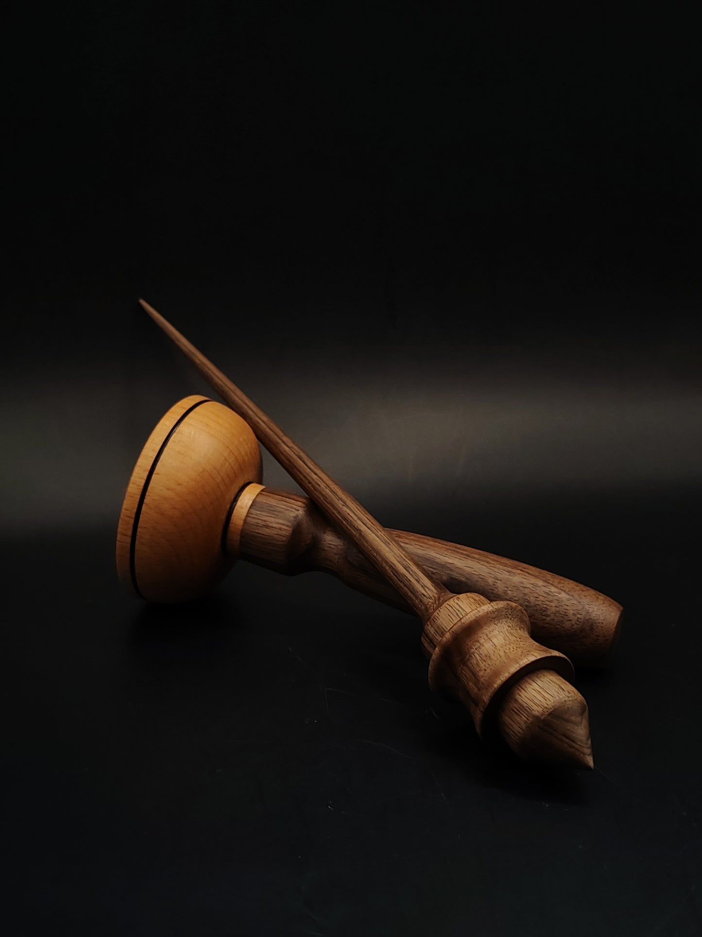 Support Spindle Set 17g Walnut Yarn Spinning Tool with Walnut Beech Lap Bowl