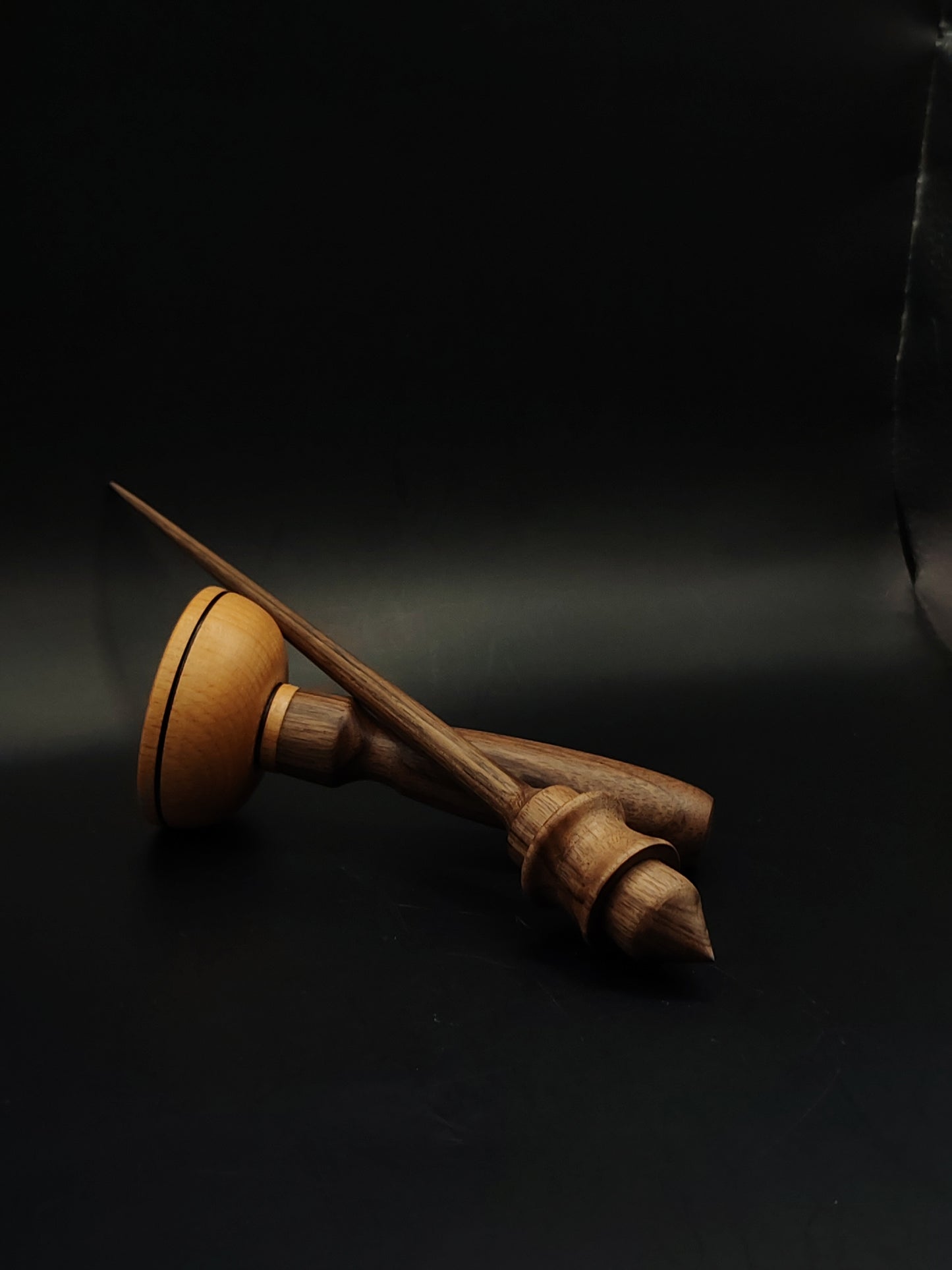 Support Spindle Set 17g Walnut Yarn Spinning Tool with Walnut Beech Lap Bowl