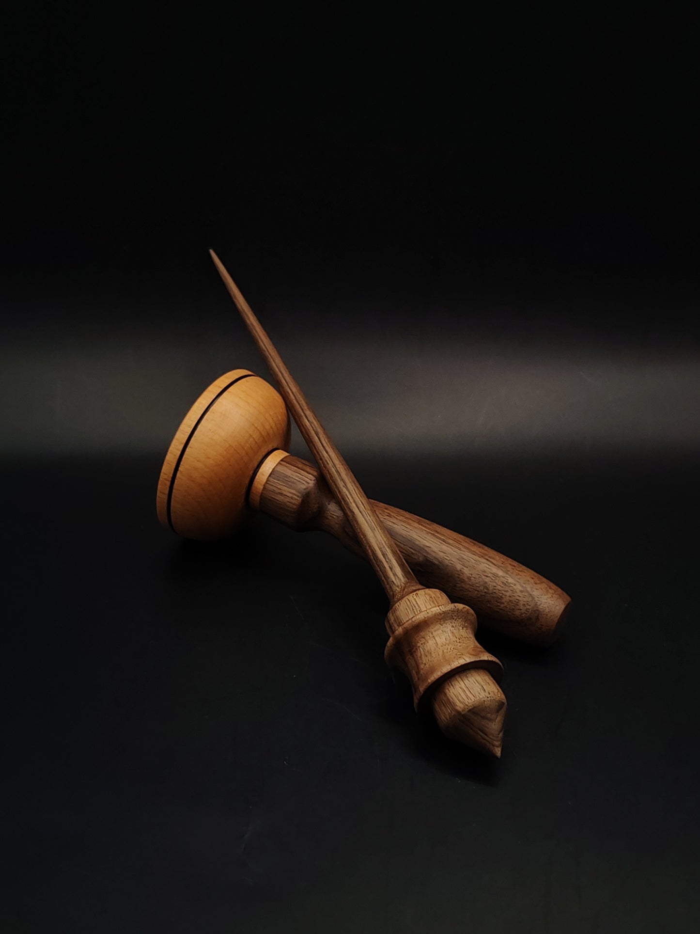 Support Spindle Set 17g Walnut Yarn Spinning Tool with Walnut Beech Lap Bowl