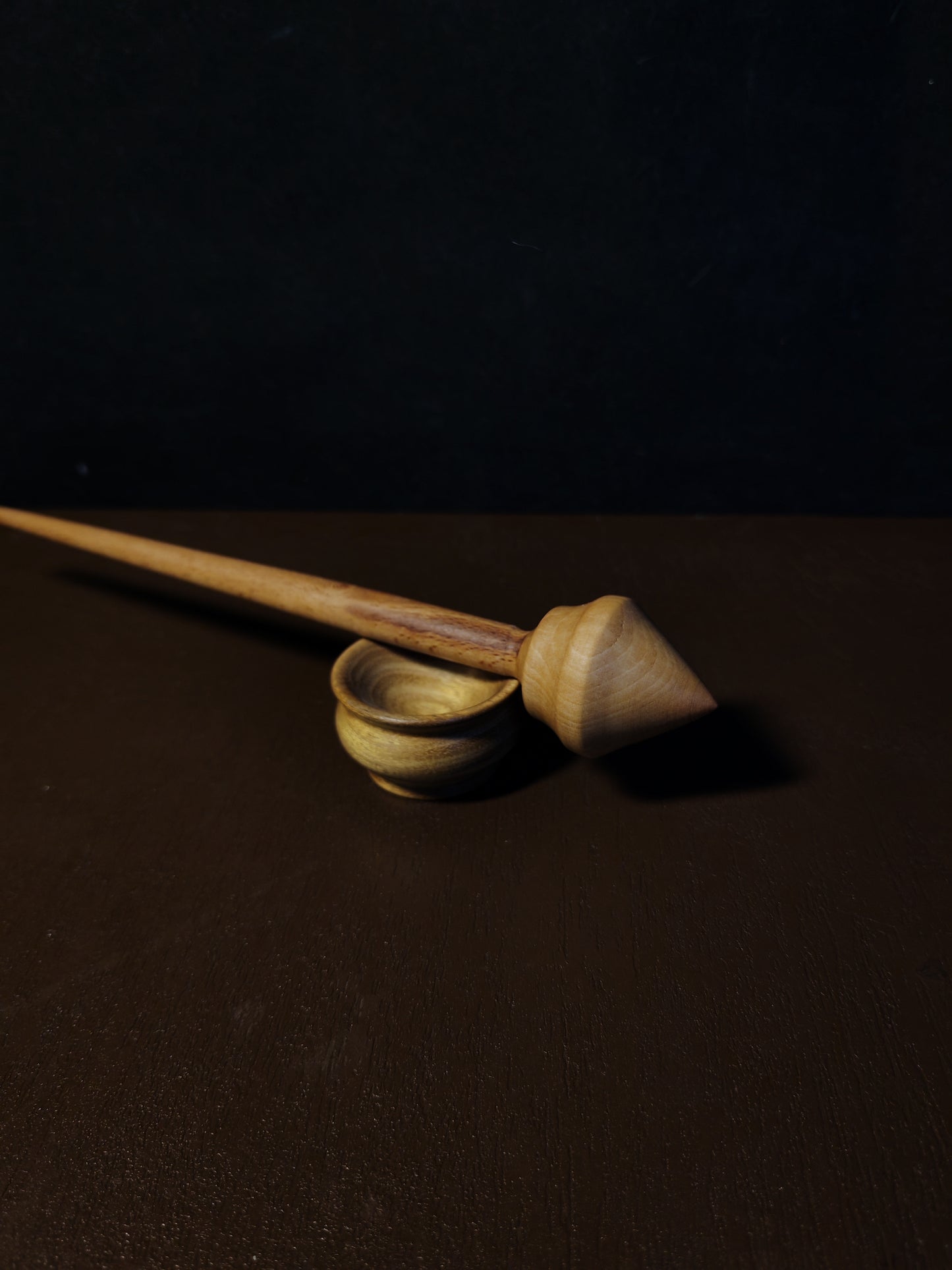 Support Spindle Set 22g Yarn Spinning Tool Beech Shaft Pear Whorl Acacia Bowl