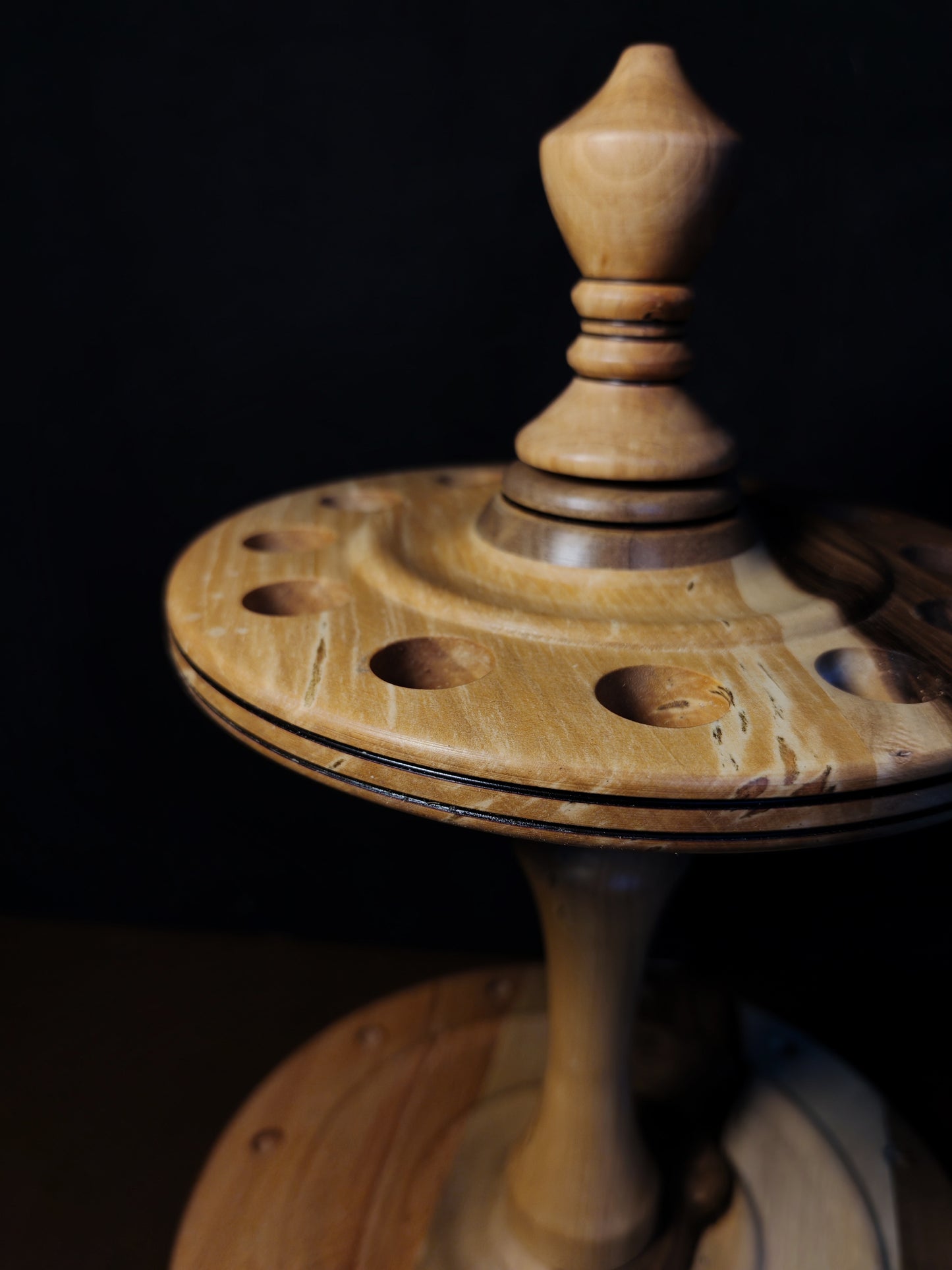 Spindle Stand 12 Spindles Wooden Holder Fiber Spinning Organizer Handmade Storage