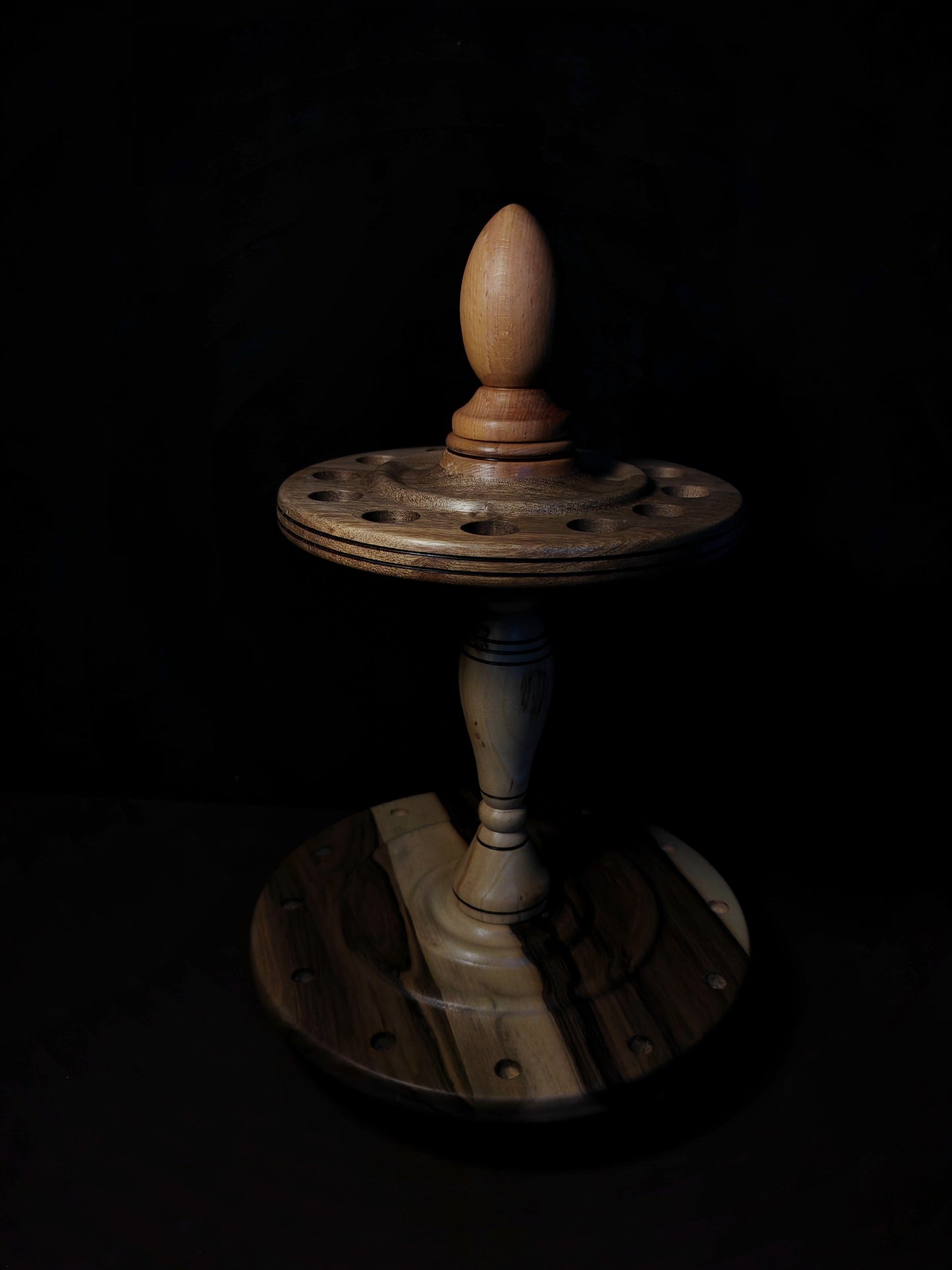 Spindle Stand 12 Spindles Wooden Holder Fiber Spinning Organizer Handmade Storage