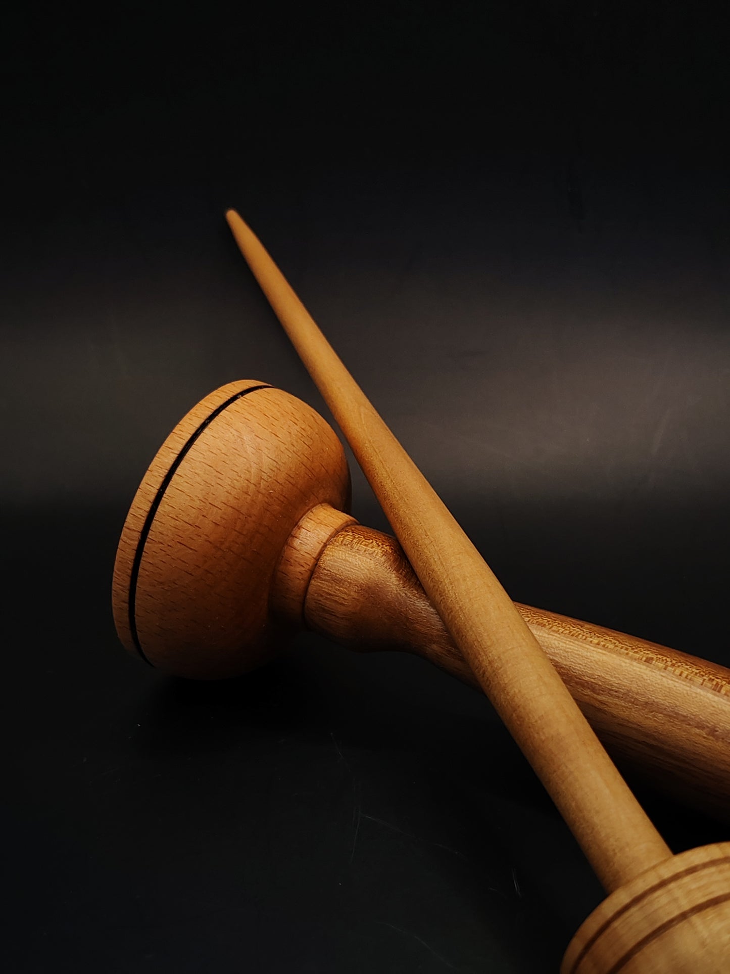 Support Spindle Set 26g Pear Yarn Spinning Tool with Beech Chestnut Lap Bowl