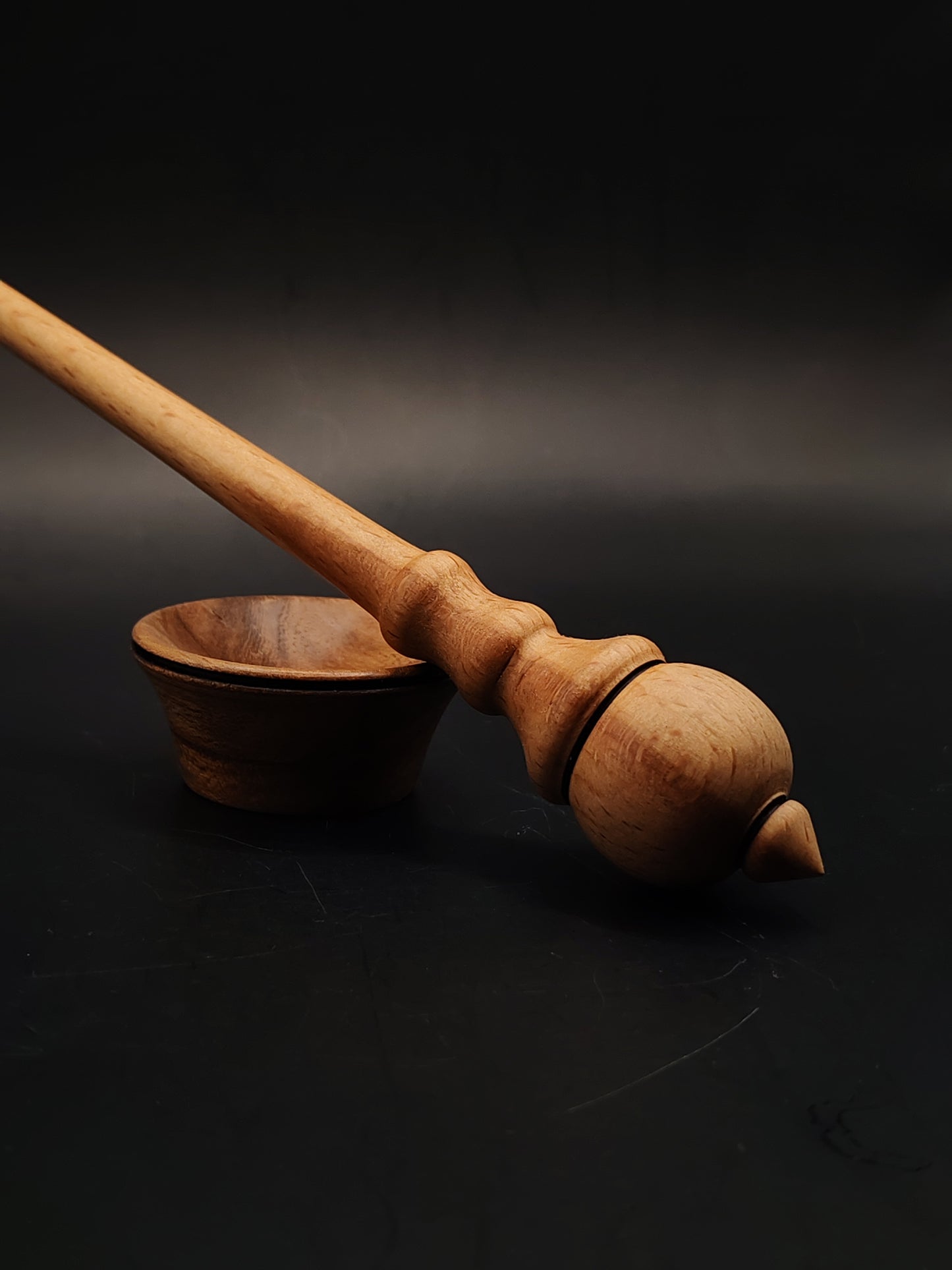 Support Spindle Set 17g Beech Yarn Spinning Tool with Chestnut Bowl