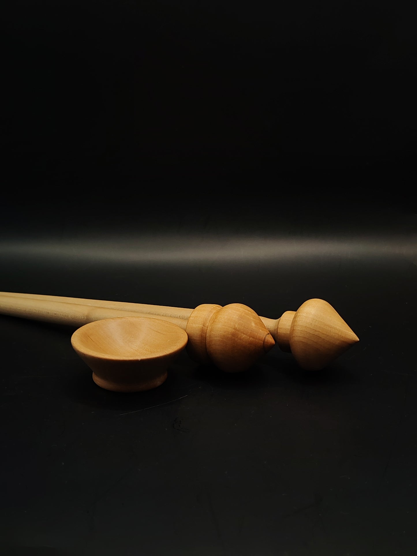 Support Spindle Set Two Wooden Spindles Pear Bowl Yarn Spinning Tool