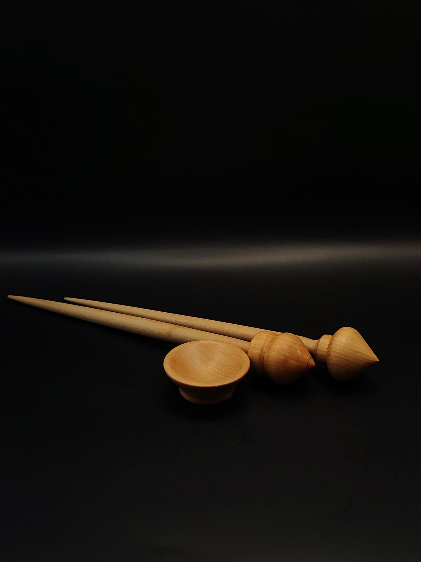 Support Spindle Set Two Wooden Spindles Pear Bowl Yarn Spinning Tool