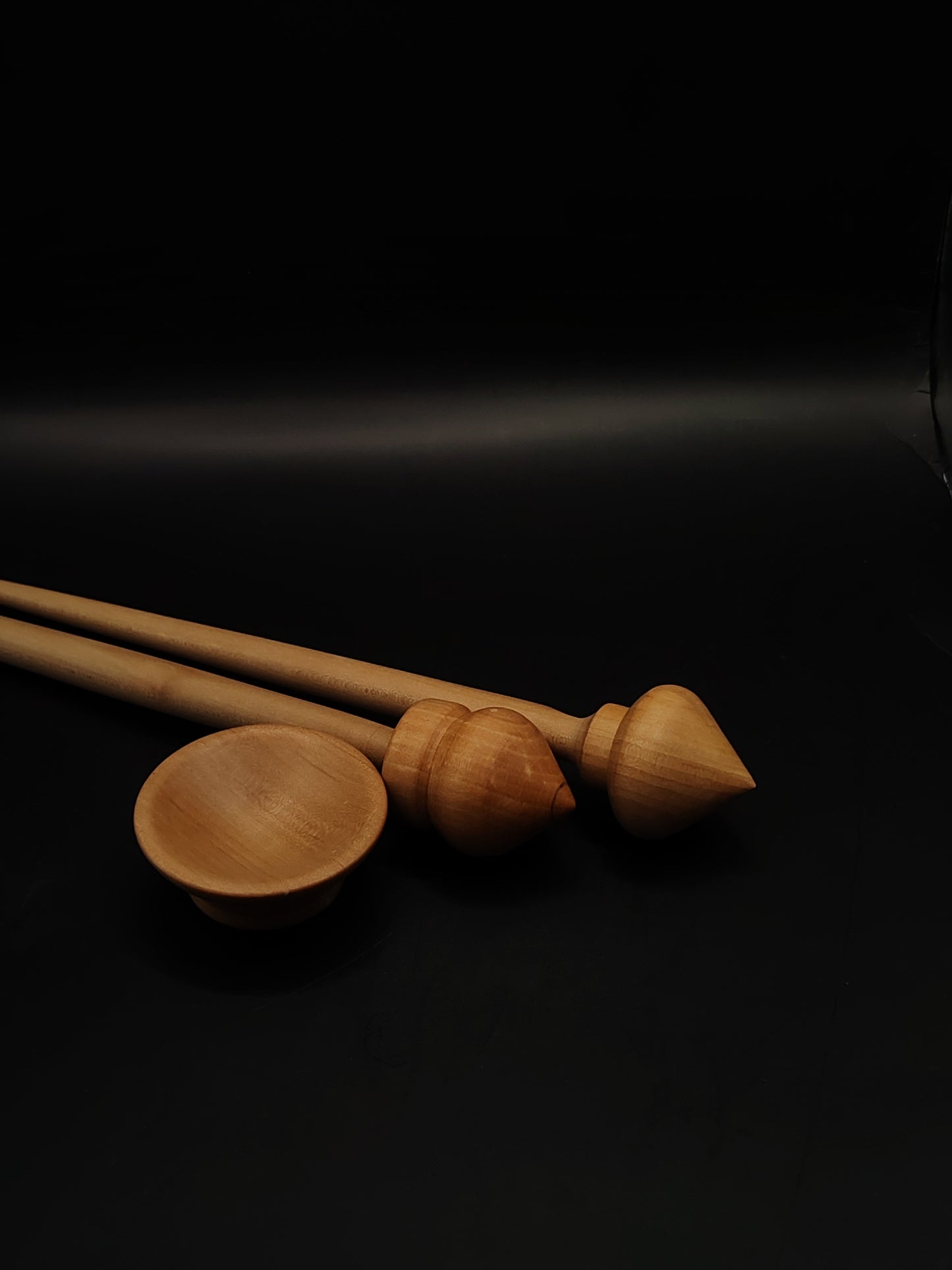 Support Spindle Set Two Wooden Spindles Pear Bowl Yarn Spinning Tool