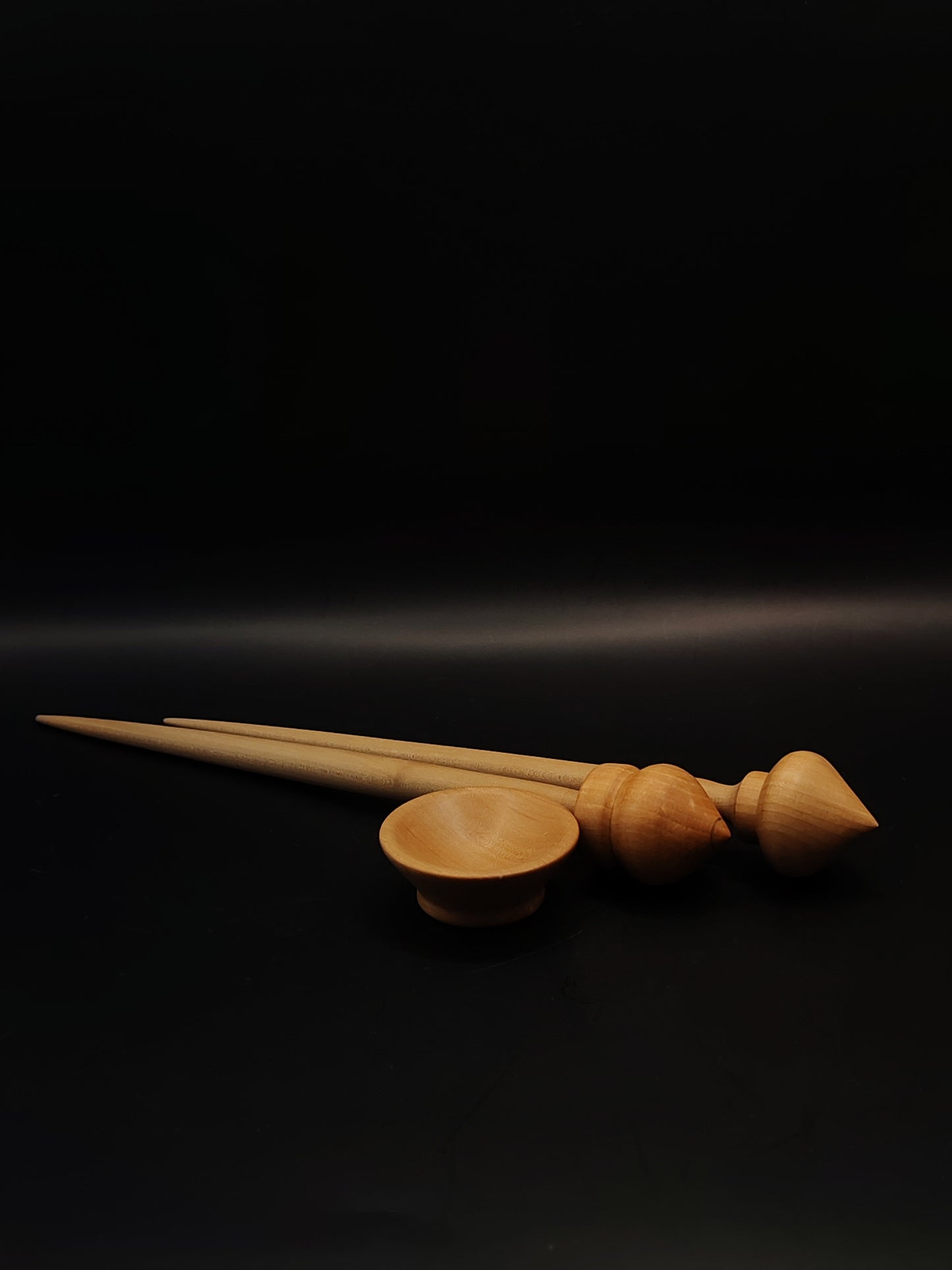 Support Spindle Set Two Wooden Spindles Pear Bowl Yarn Spinning Tool