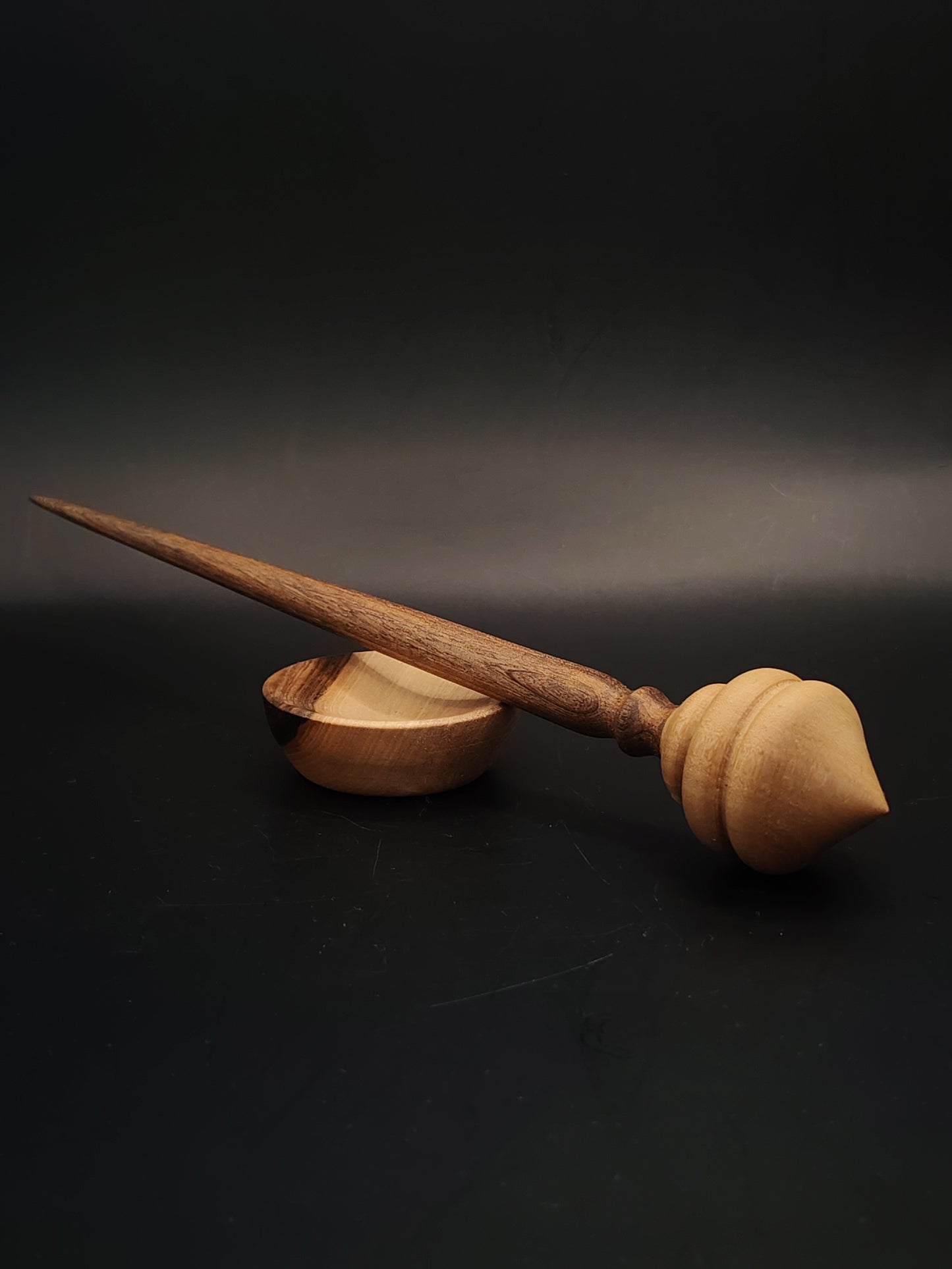 Support Spindle Set 26g 0.92oz 25.5cm 10in Dark Walnut Shaft White Walnut Whorl Bowl