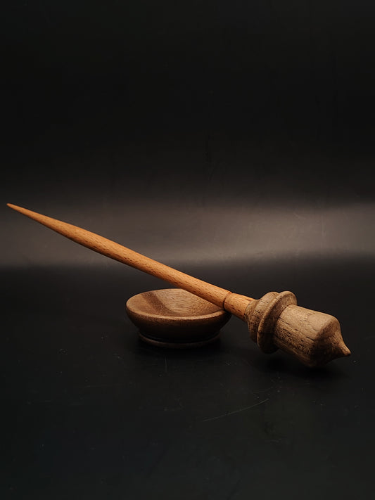 Support Spindle Set 16g 0.56oz 24cm 9.45in Beech Shaft Walnut Whorl Walnut Bowl