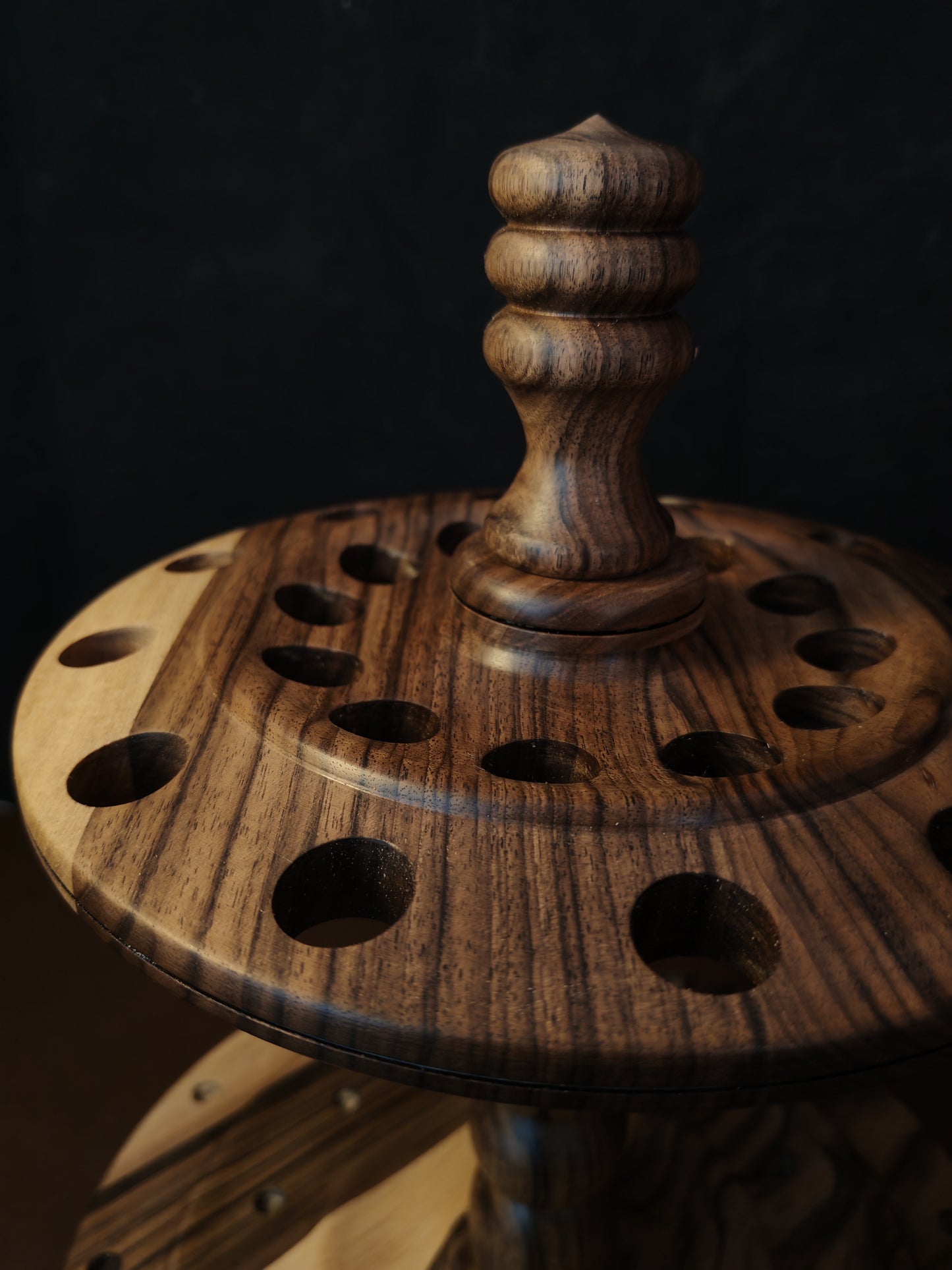 Rotating Spindle Stand 24 Spindles Walnut Wood 17cm 6.69in Support Drop Spindles