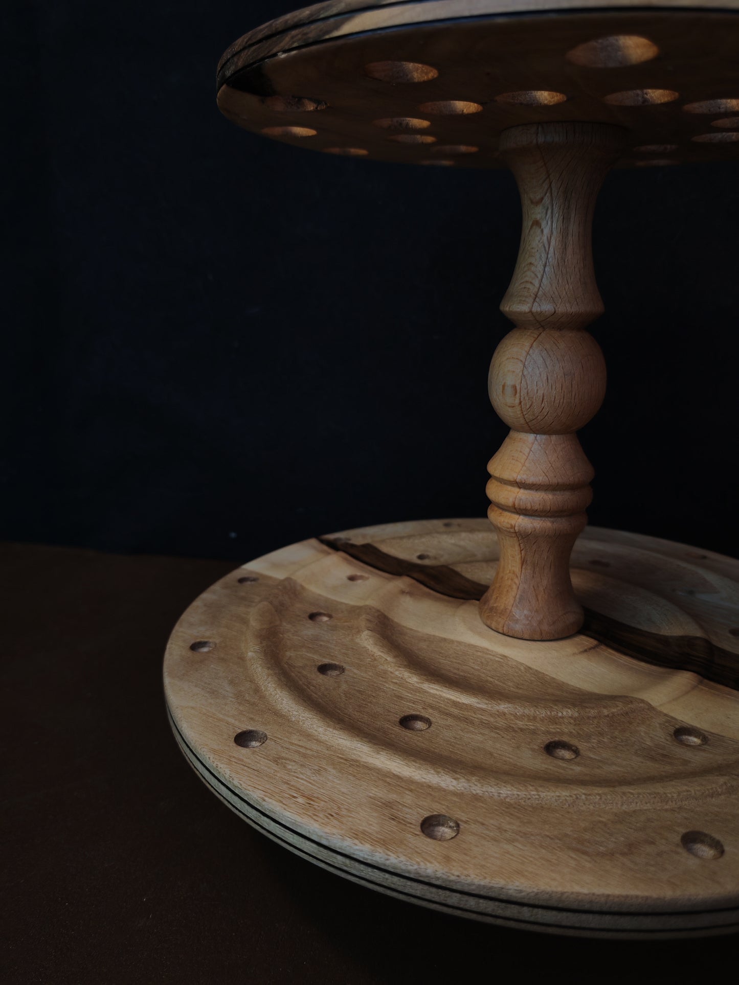 Rotating Spindle Organizer 24 Spindles Grey Walnut Dark Walnut 17cm 6.69in