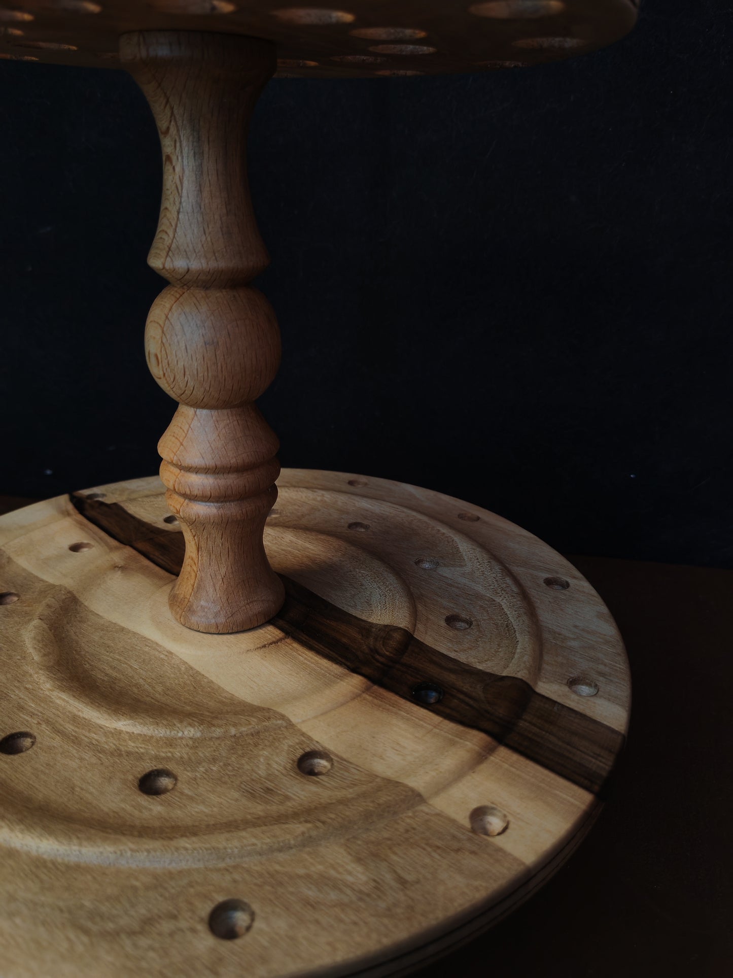 Rotating Spindle Organizer 24 Spindles Grey Walnut Dark Walnut 17cm 6.69in