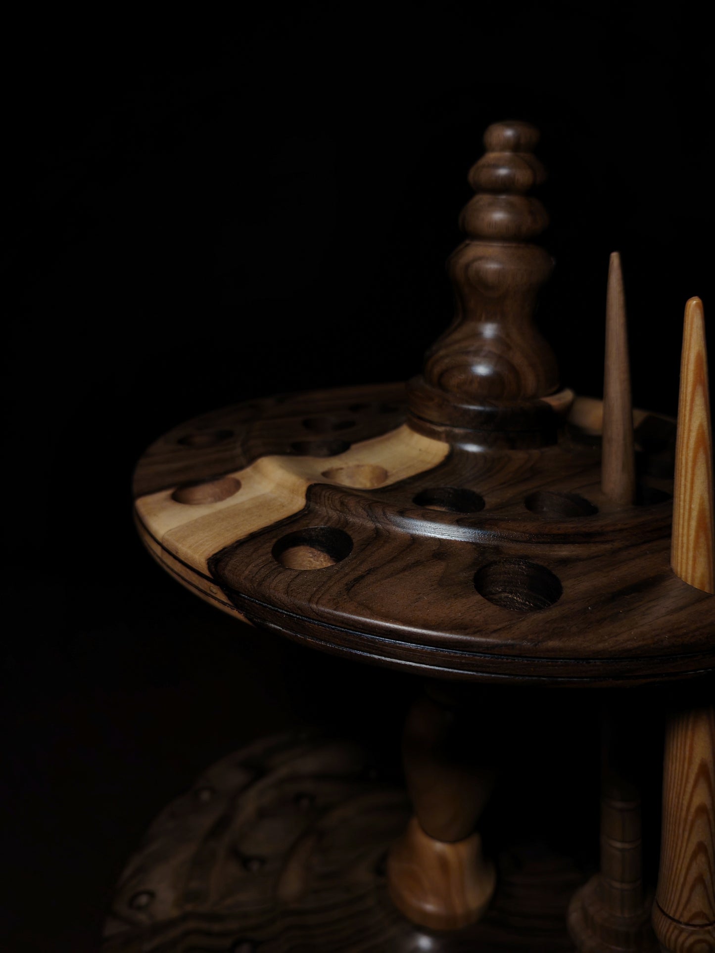 Walnut and Chestnut Rotating Stand for 24 Spindles