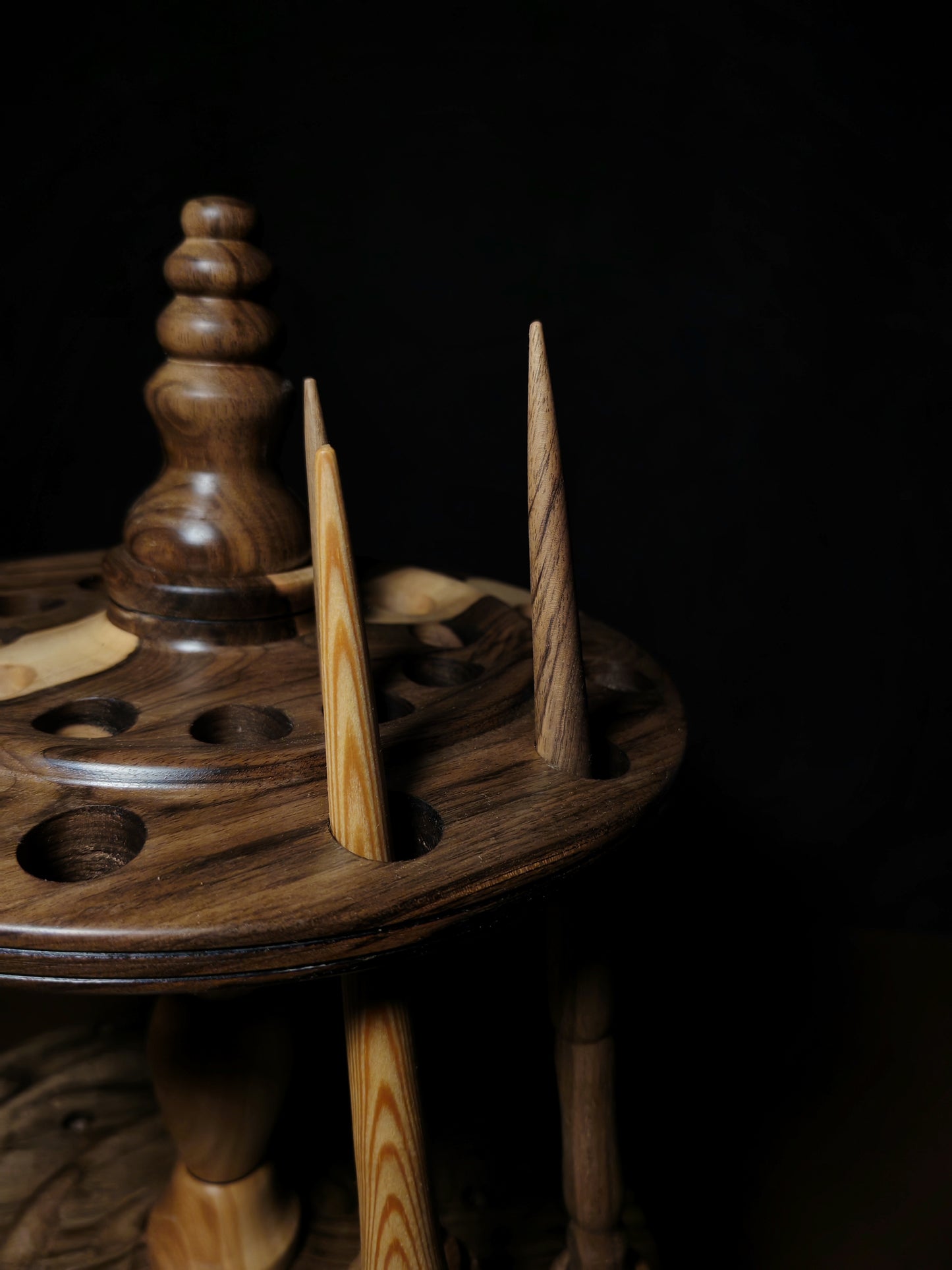 Walnut and Chestnut Rotating Stand for 24 Spindles