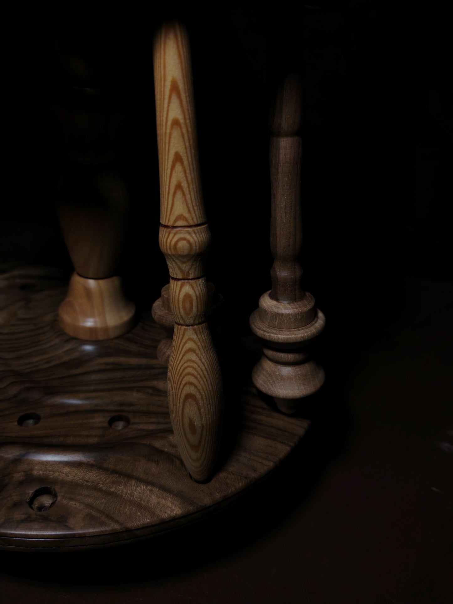 Walnut and Chestnut Rotating Stand for 24 Spindles