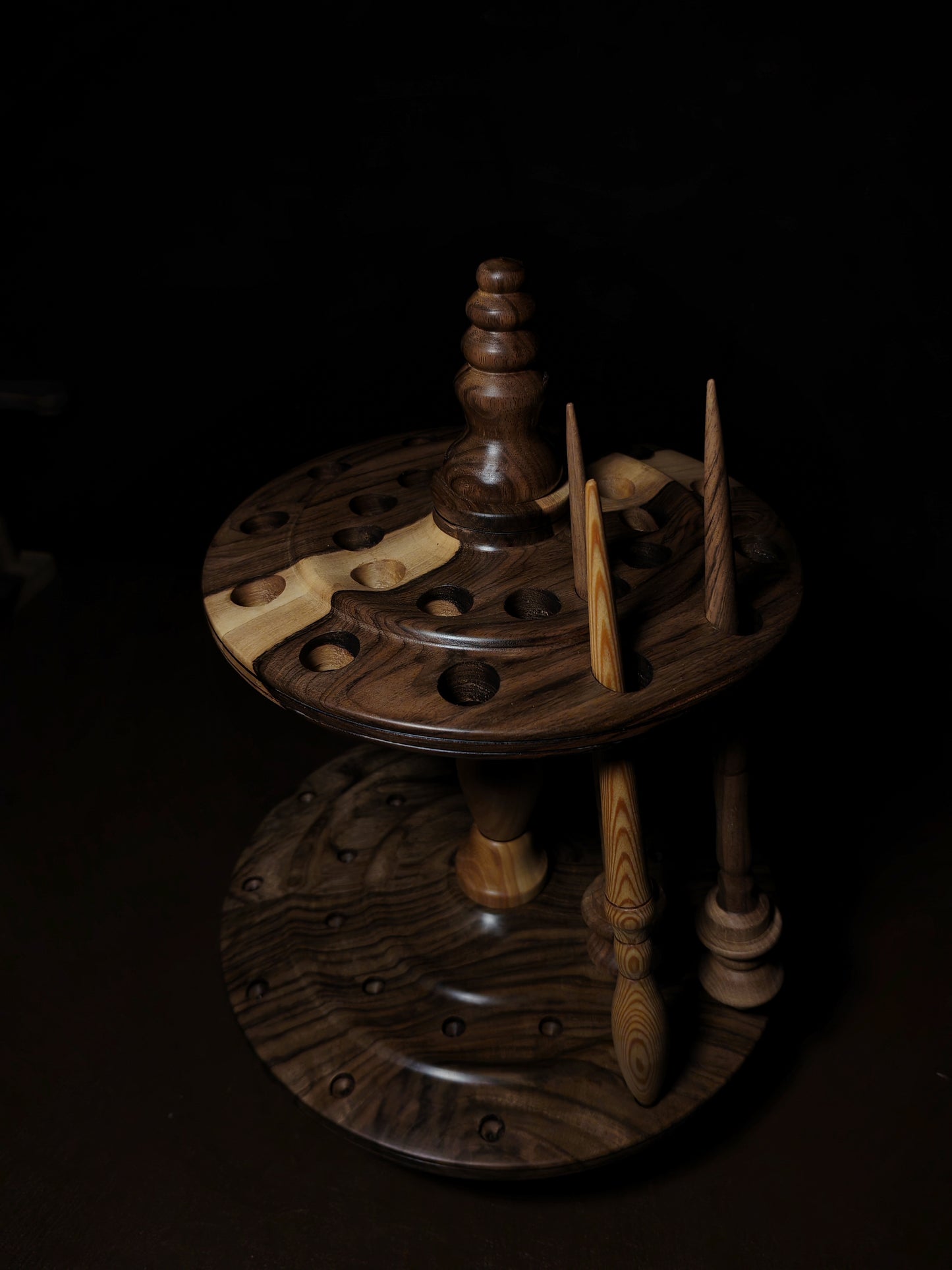 Walnut and Chestnut Rotating Stand for 24 Spindles