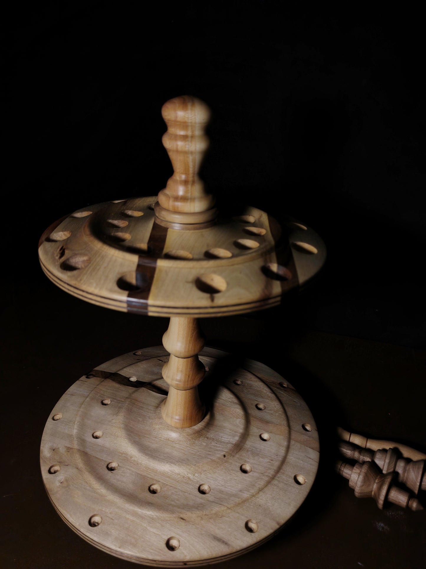 Chestnut and White Walnut Rotating Stand for 24 Spindles