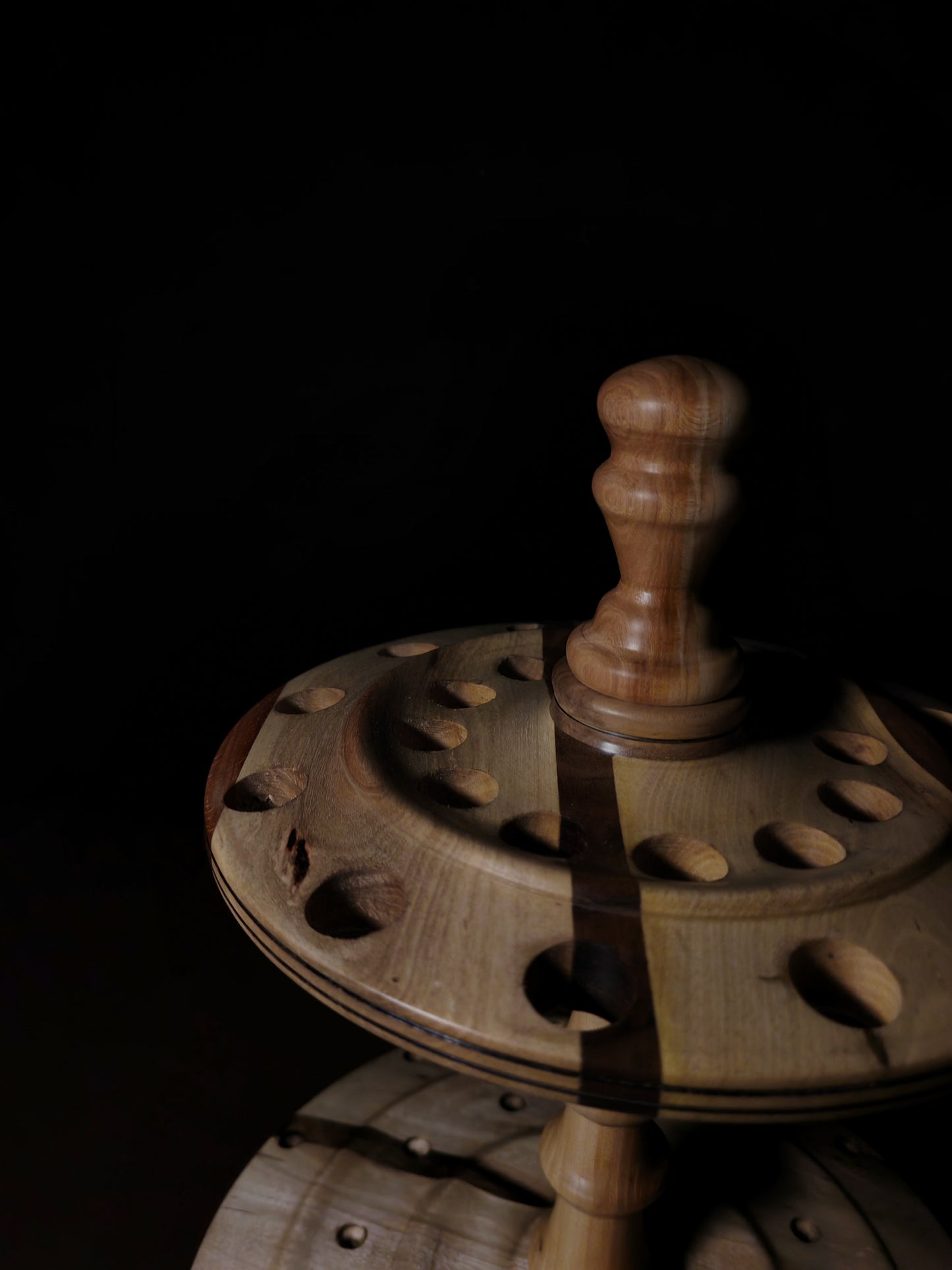 Chestnut and White Walnut Rotating Stand for 24 Spindles