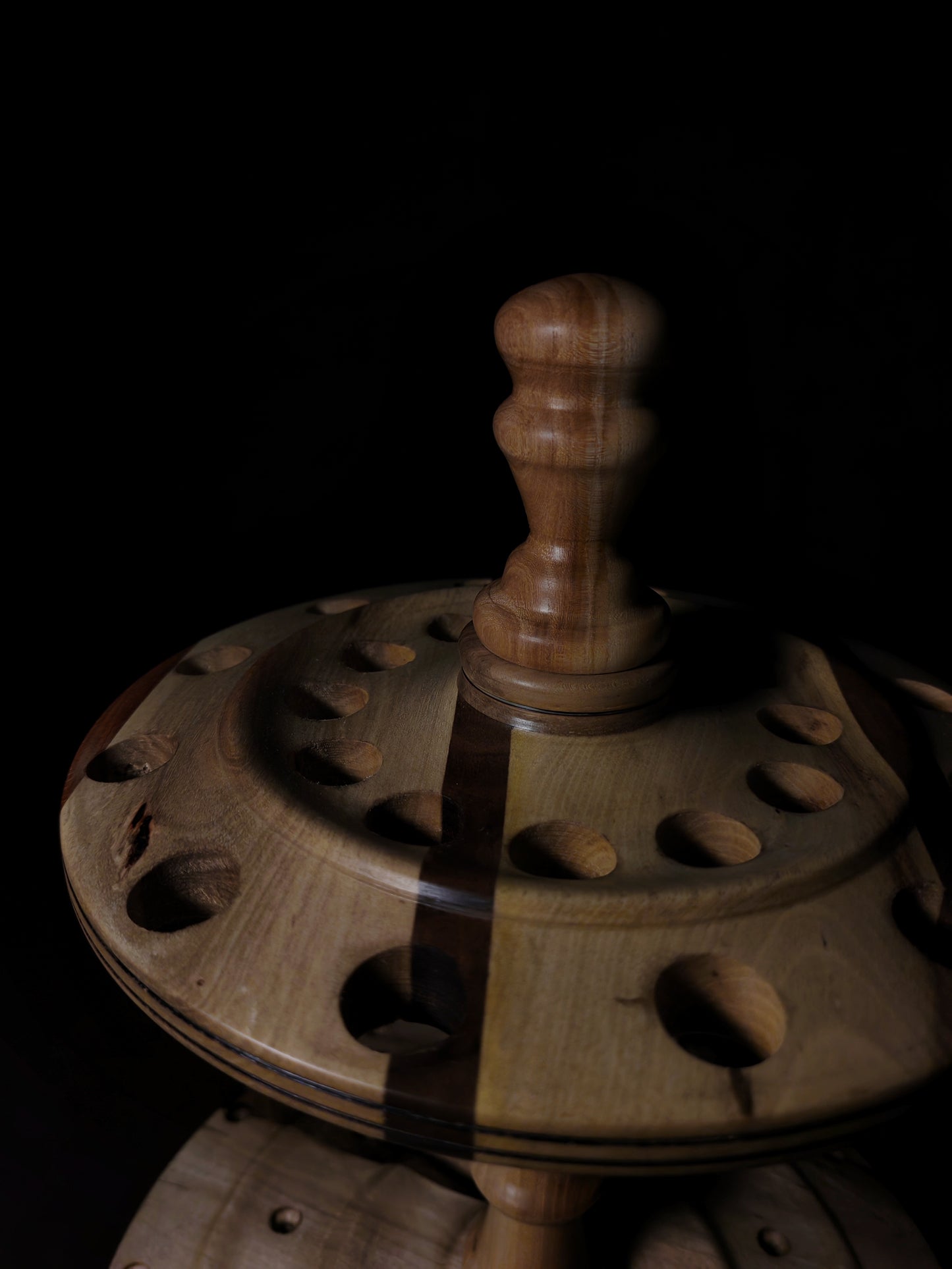Chestnut and White Walnut Rotating Stand for 24 Spindles
