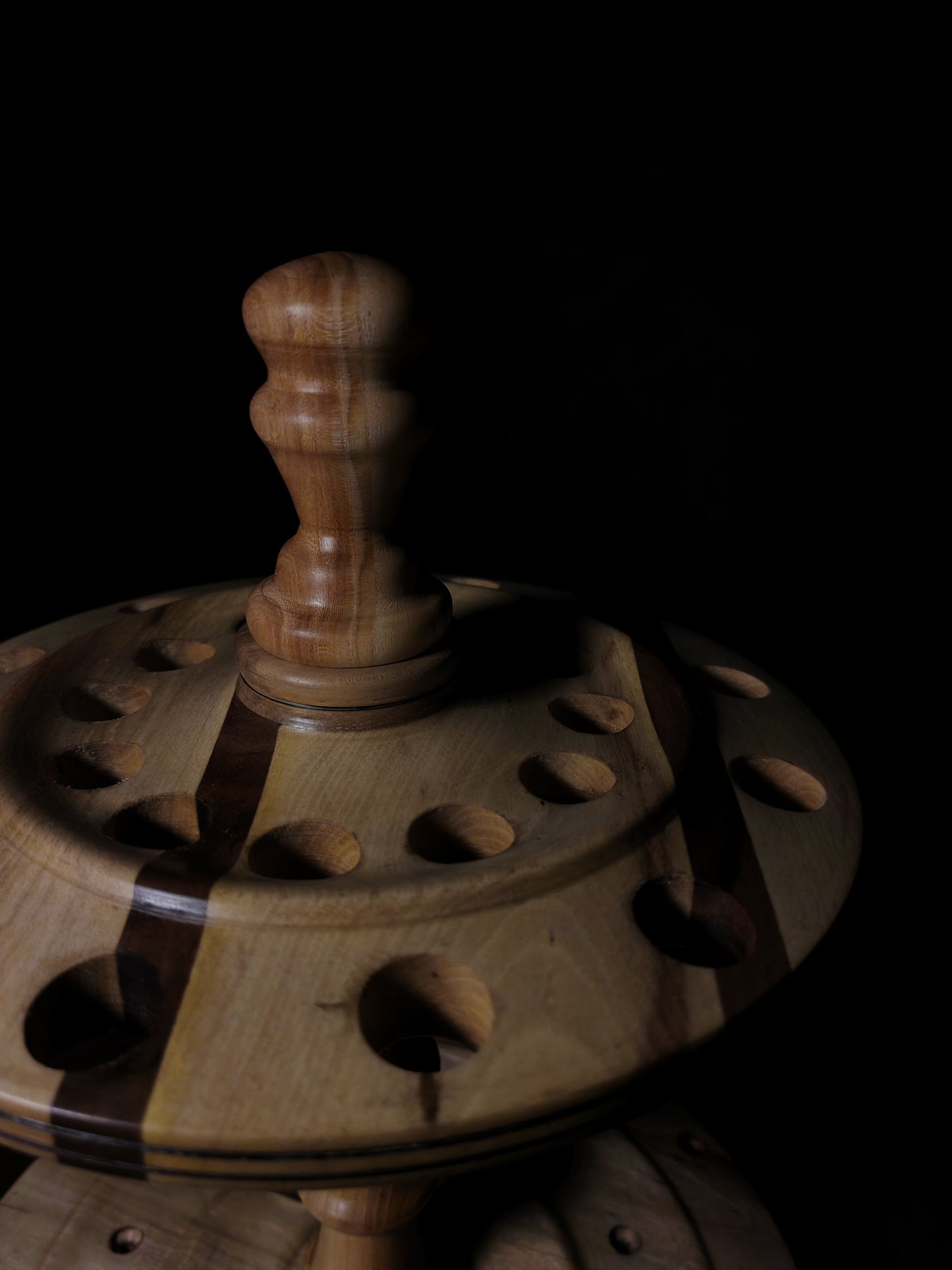 Chestnut and White Walnut Rotating Stand for 24 Spindles