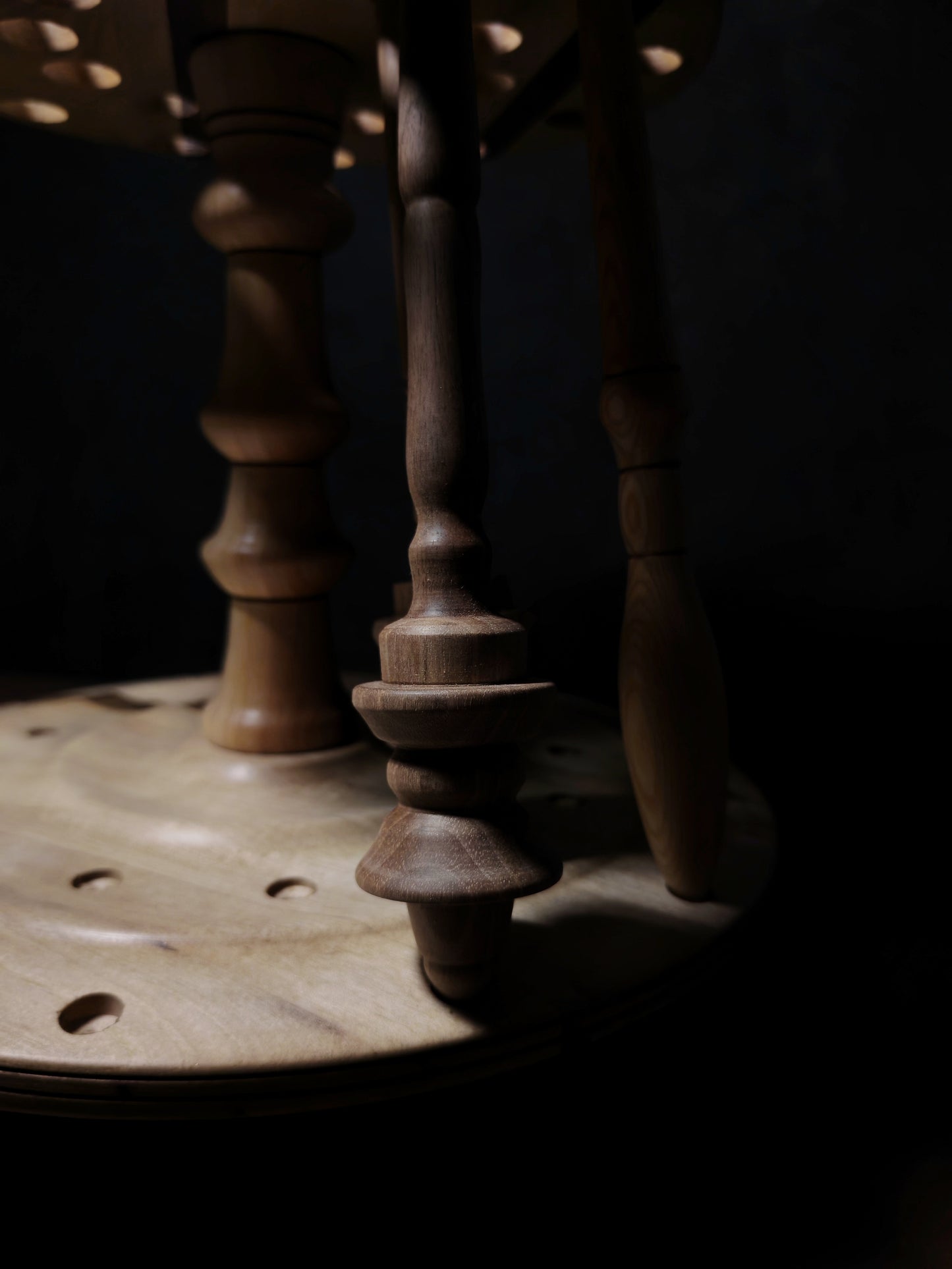 Chestnut and White Walnut Rotating Stand for 24 Spindles