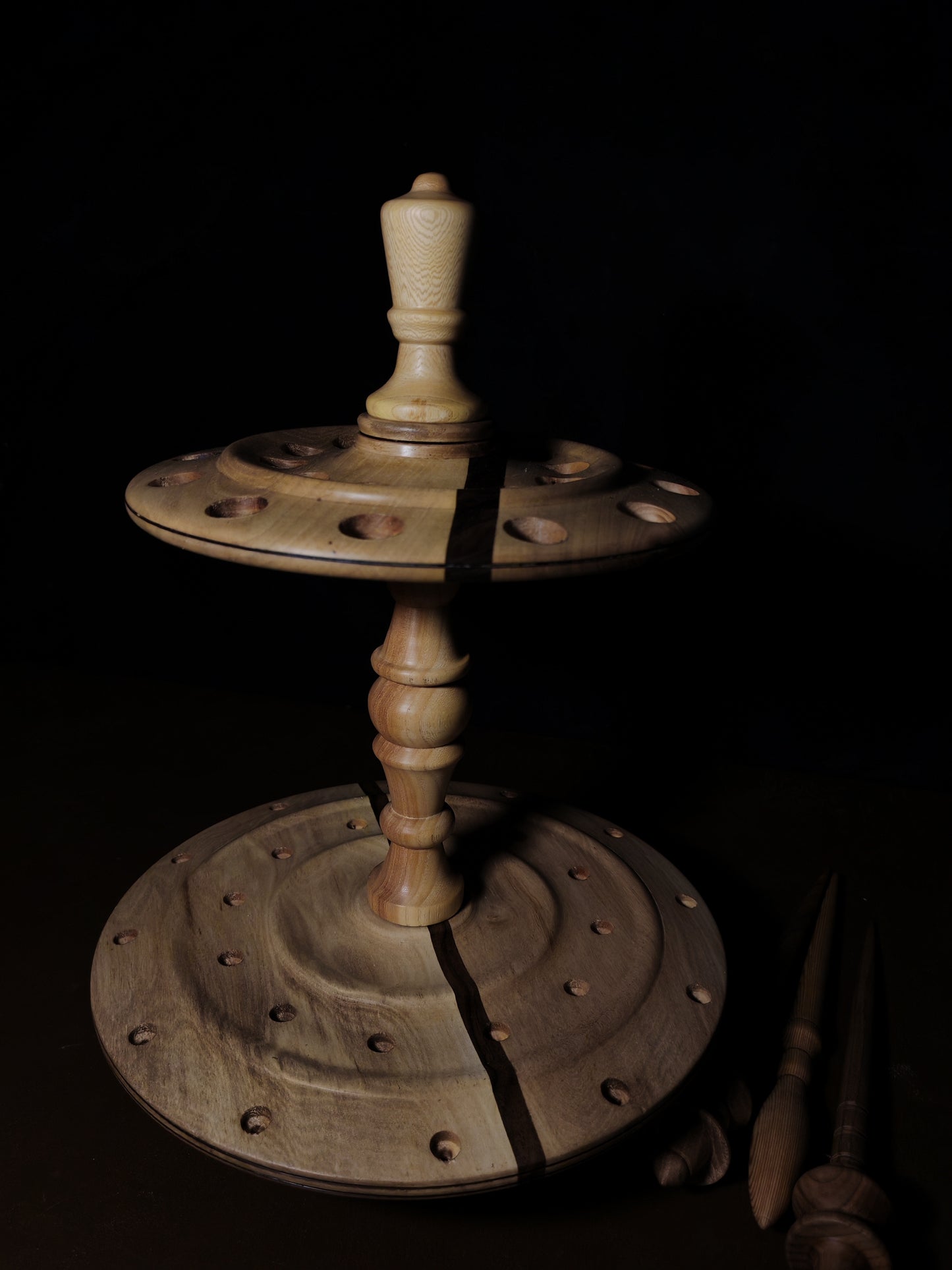 White Walnut and Ash Rotating Stand for 24 Spindles