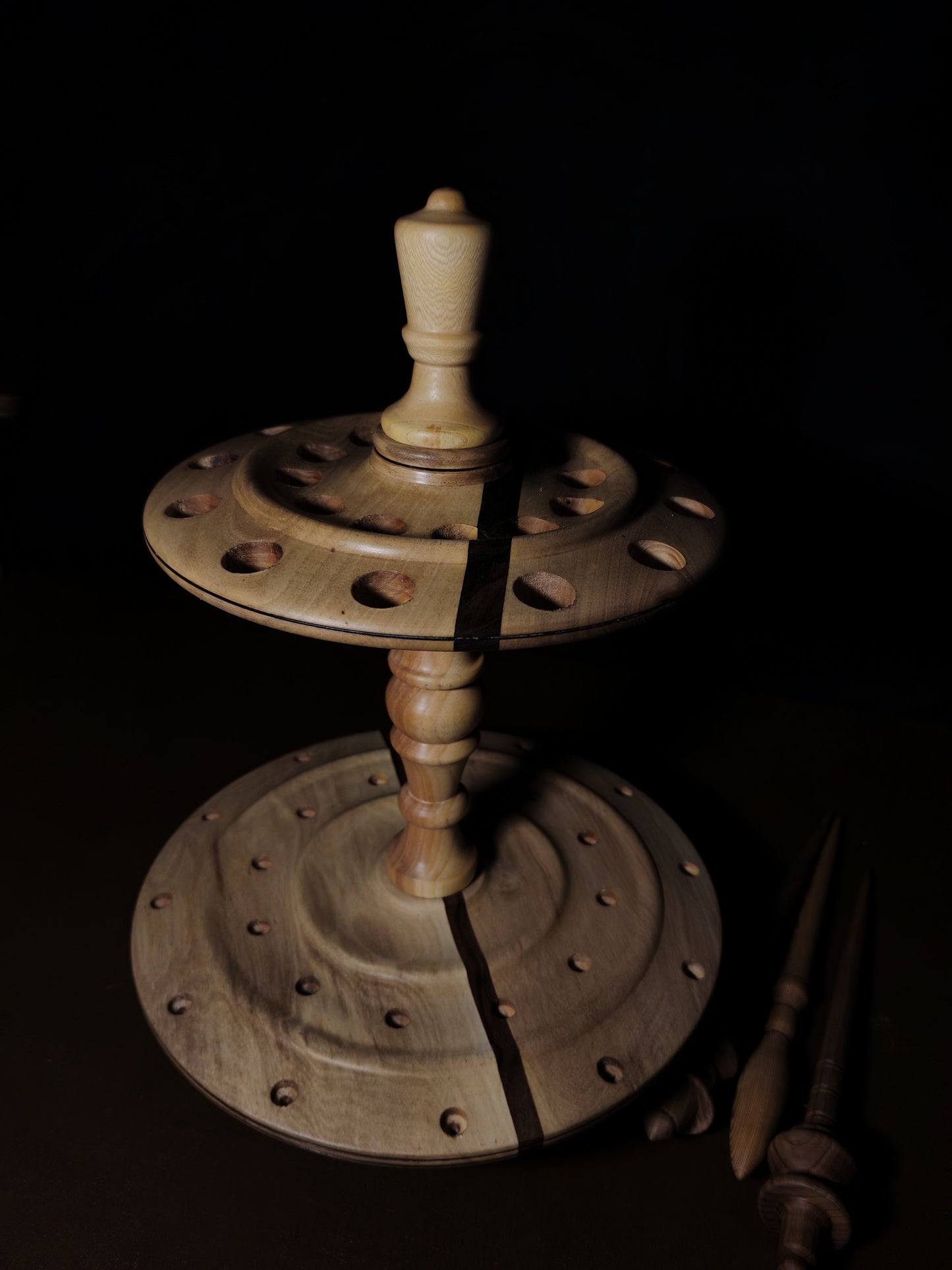 White Walnut and Ash Rotating Stand for 24 Spindles