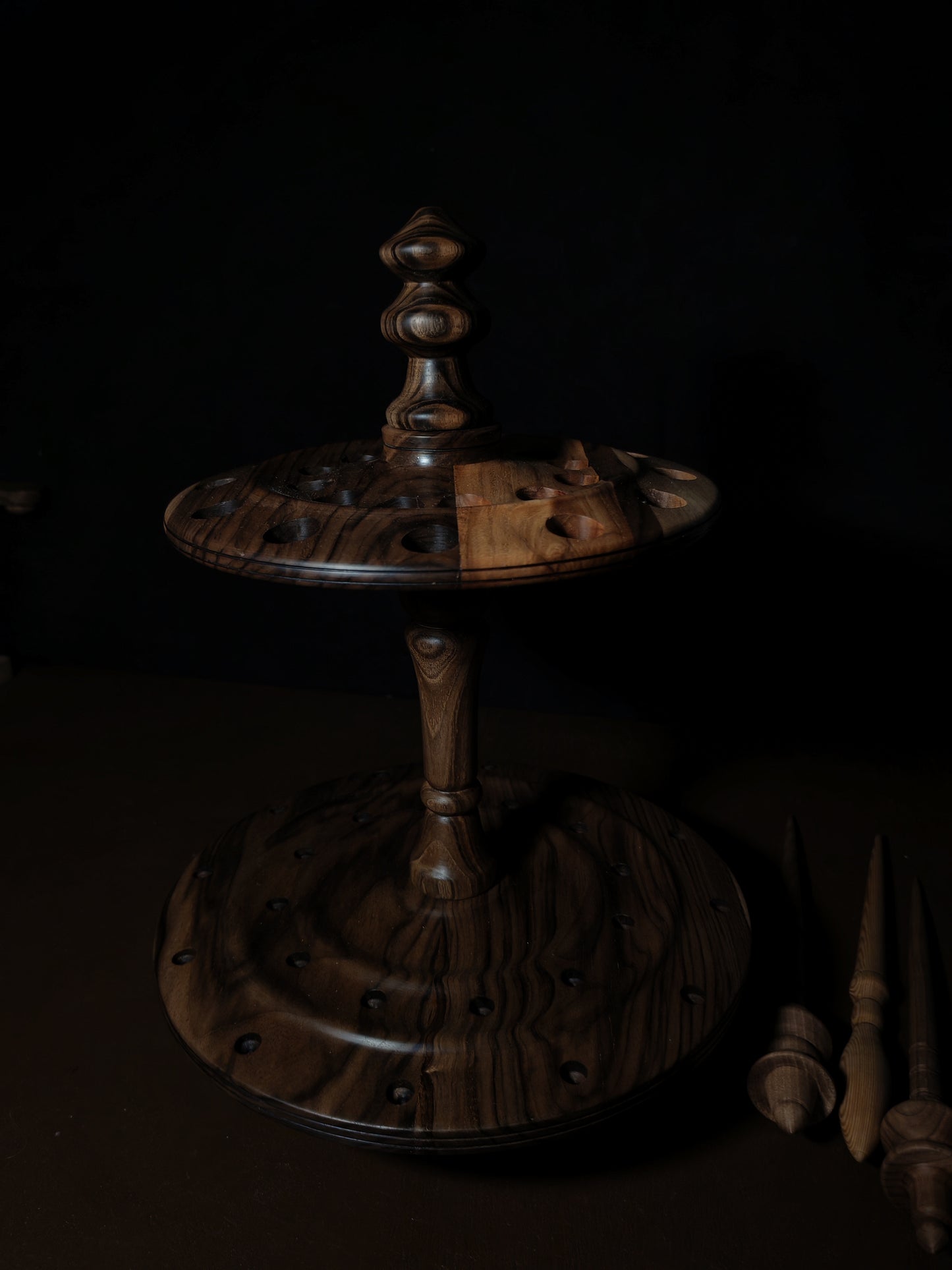 Dark Walnut Rotating Stand for 24 Spindles
