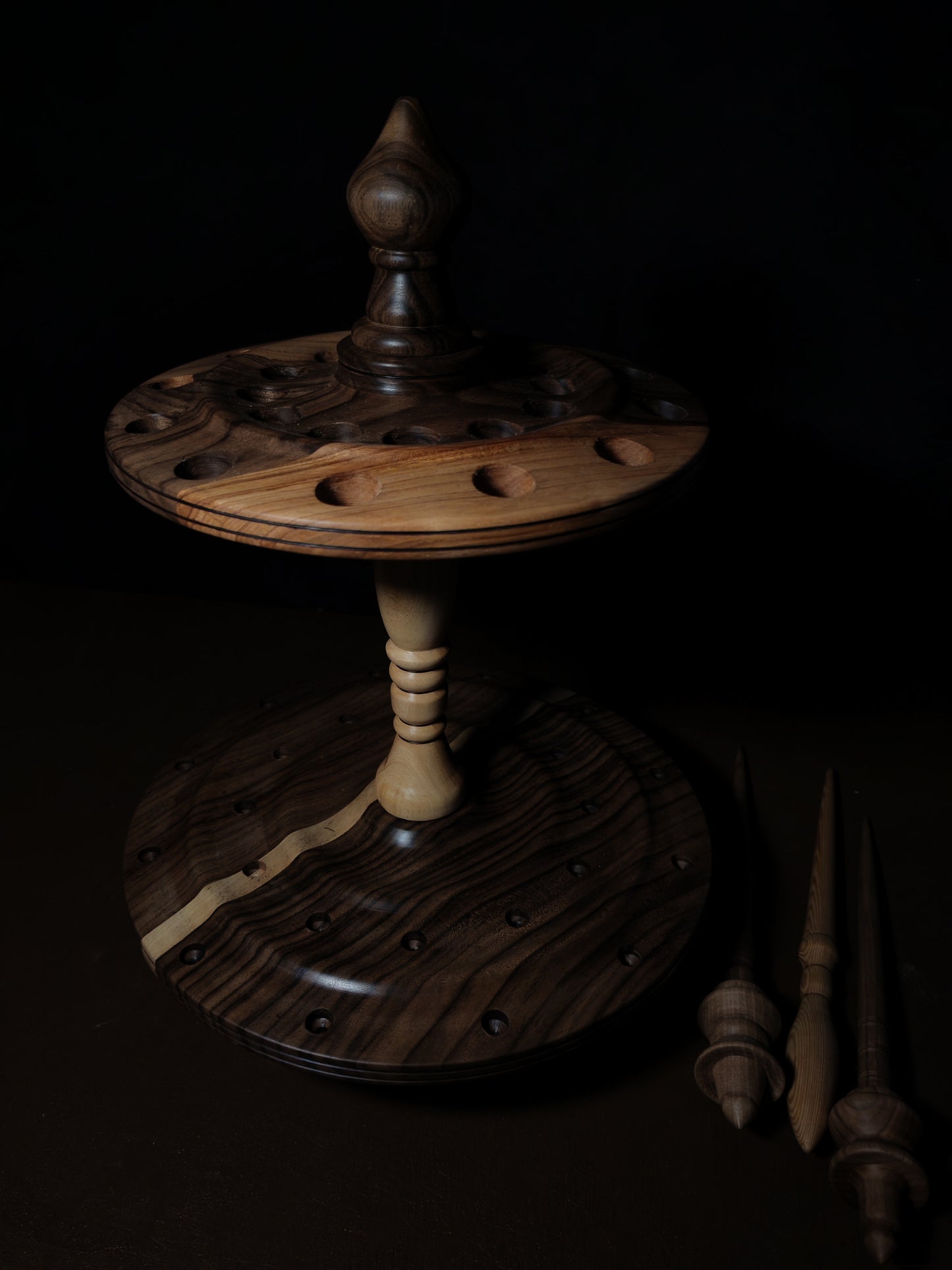 Dark Walnut and Ash Rotating Stand for 24 Spindles