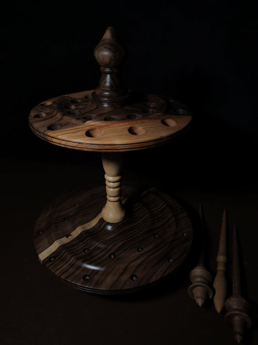 Dark Walnut and Ash Rotating Stand for 24 Spindles