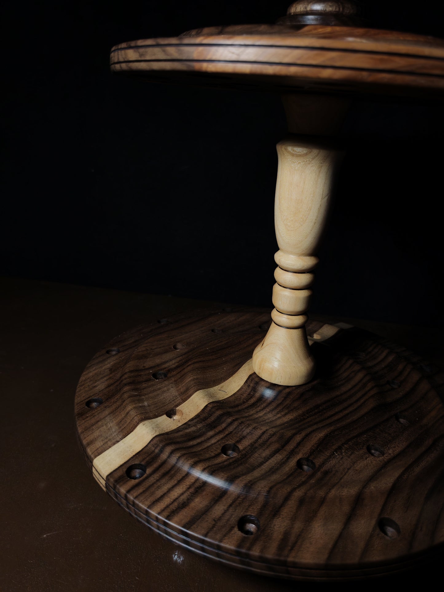 Dark Walnut and Ash Rotating Stand for 24 Spindles