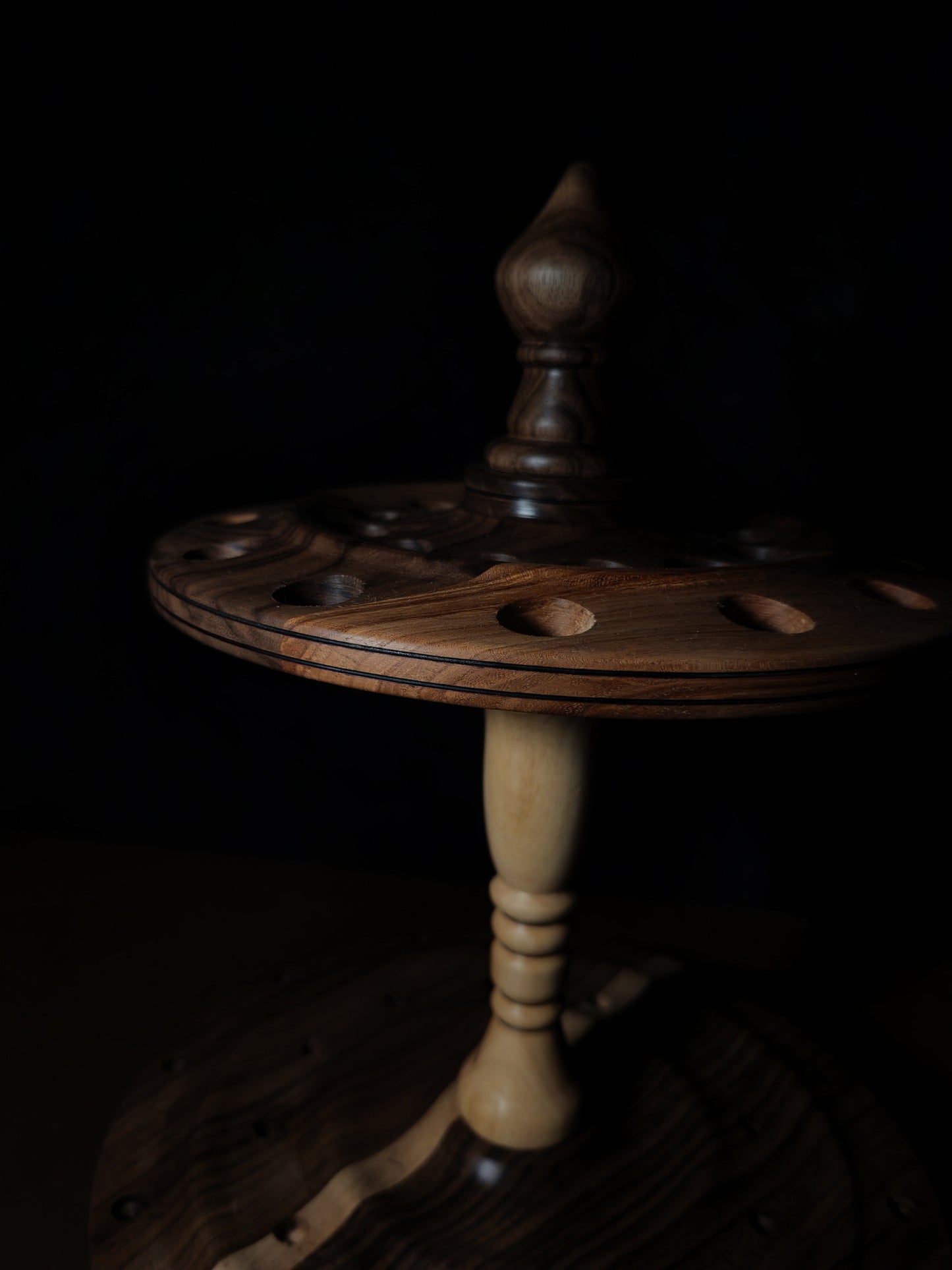 Dark Walnut and Ash Rotating Stand for 24 Spindles