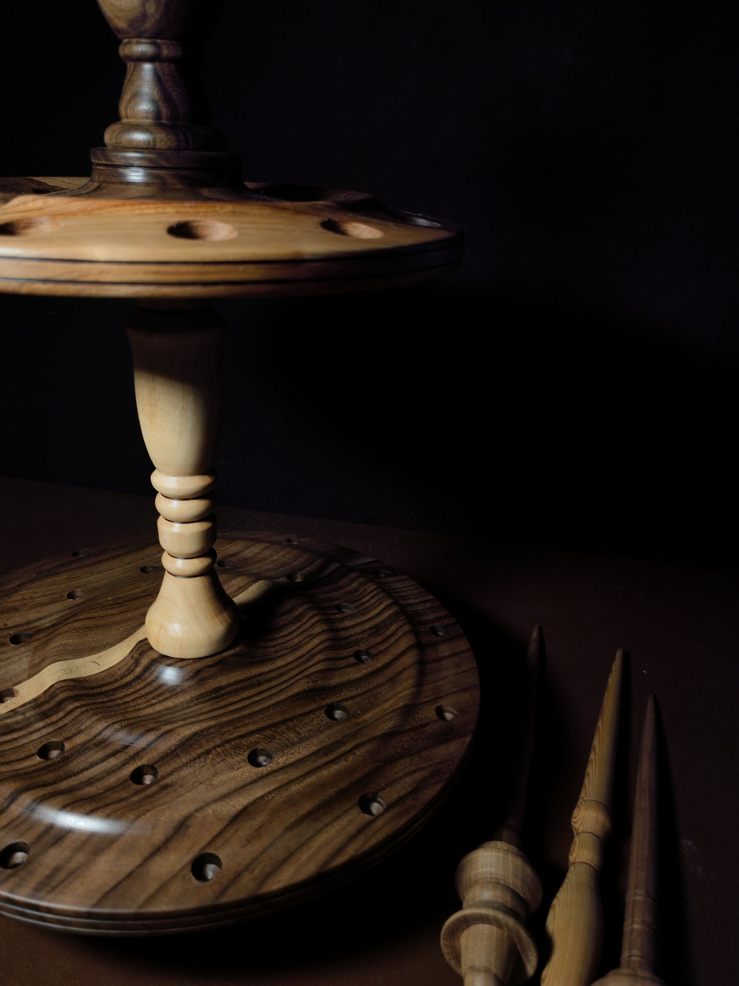 Dark Walnut and Ash Rotating Stand for 24 Spindles
