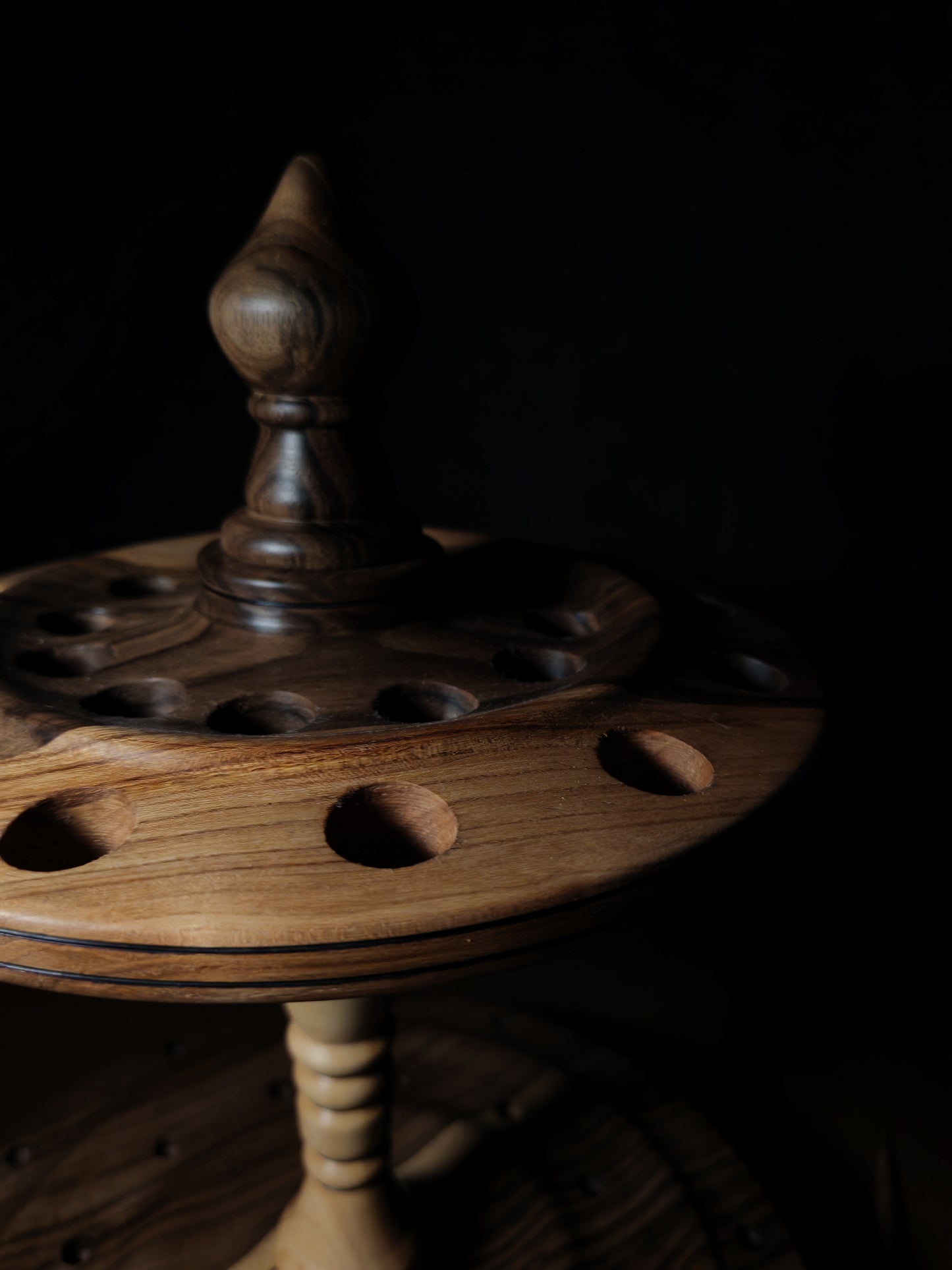 Dark Walnut and Ash Rotating Stand for 24 Spindles
