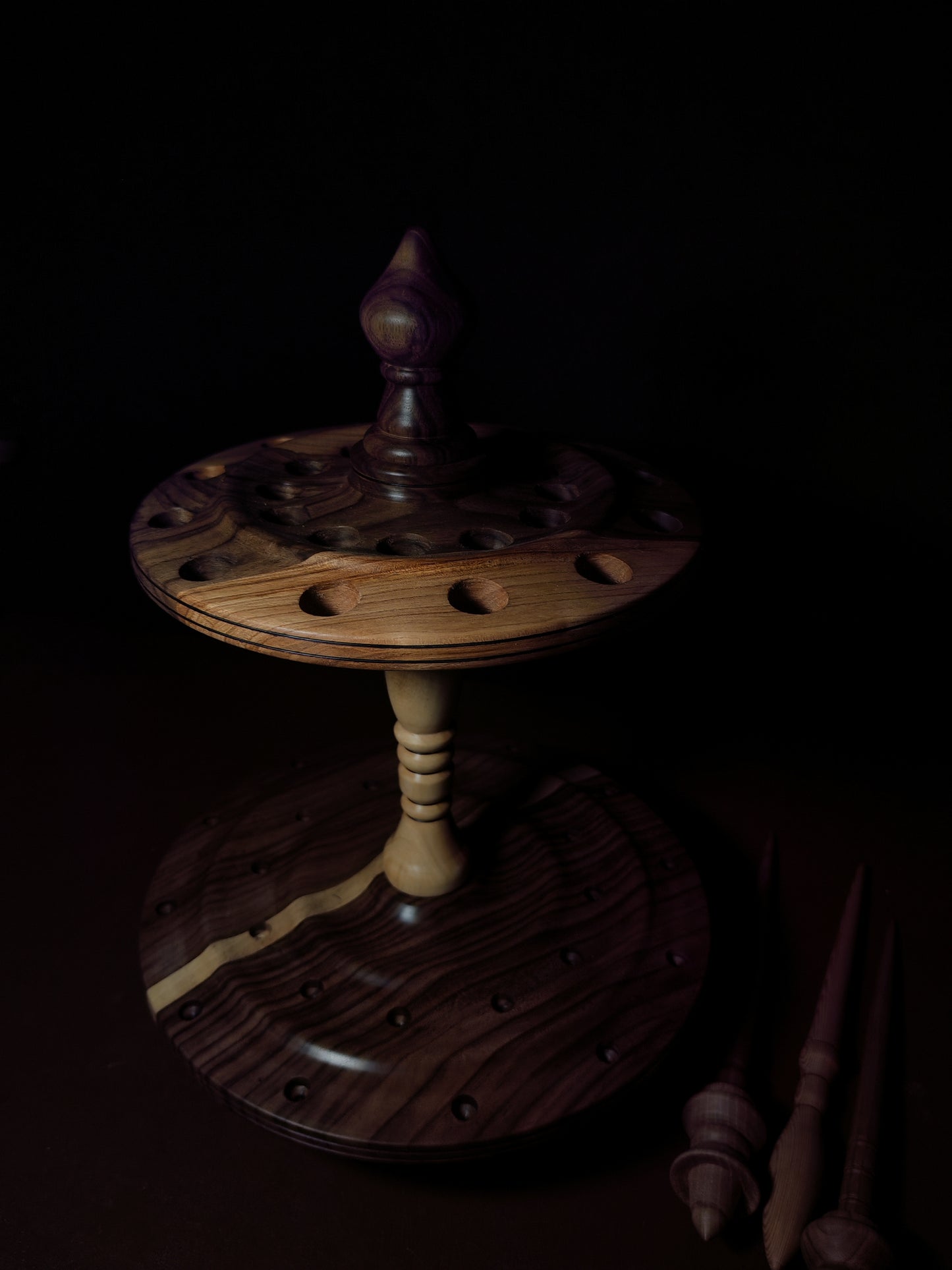 Dark Walnut and Ash Rotating Stand for 24 Spindles
