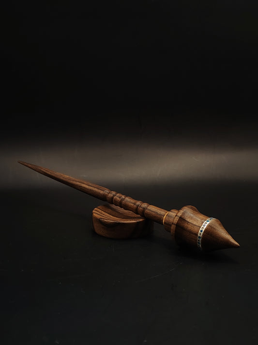 Walnut Support Spindle with Stone-Set Silver Ring – 25g