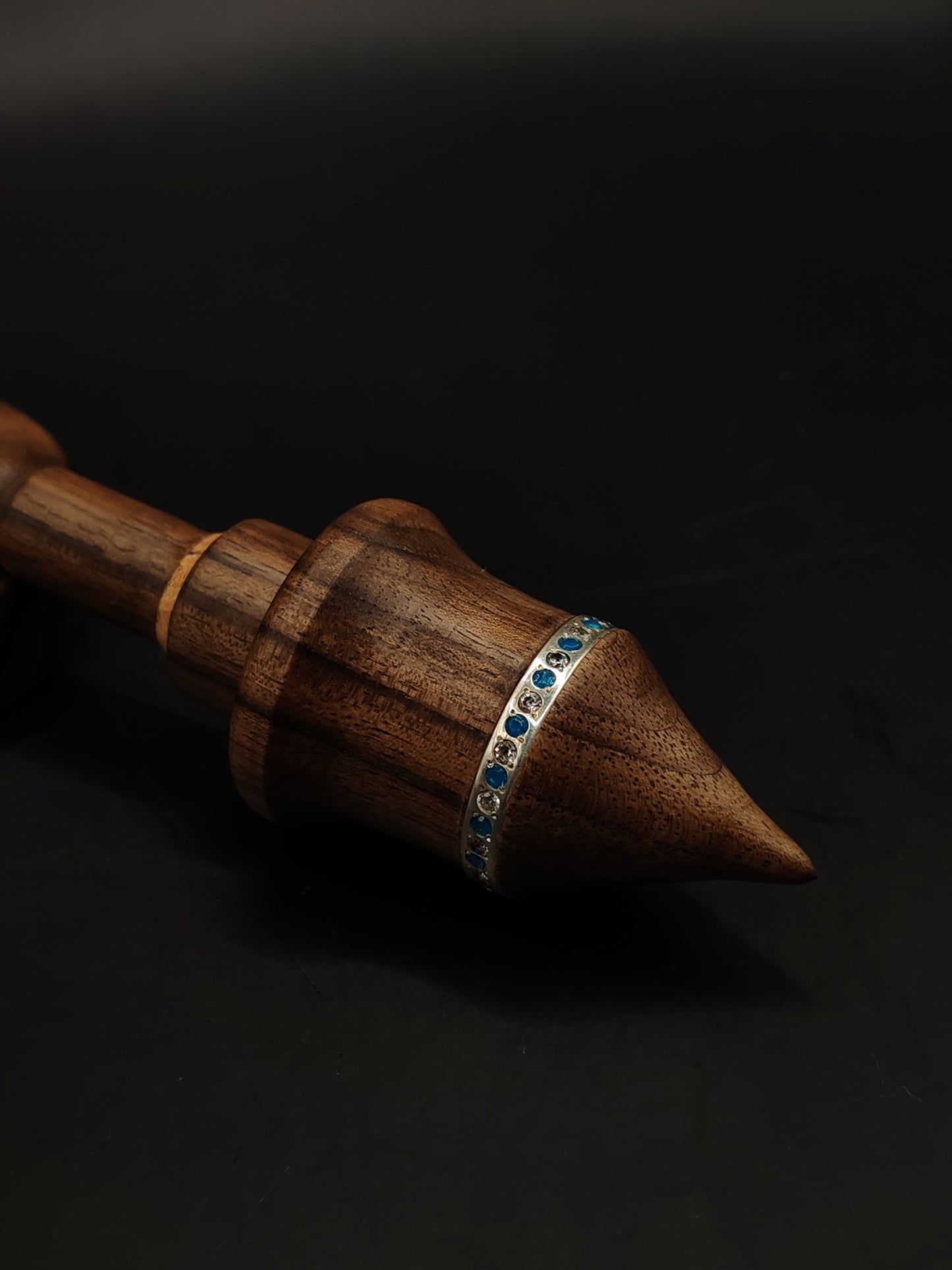 Walnut Support Spindle with Stone-Set Silver Ring – 25g